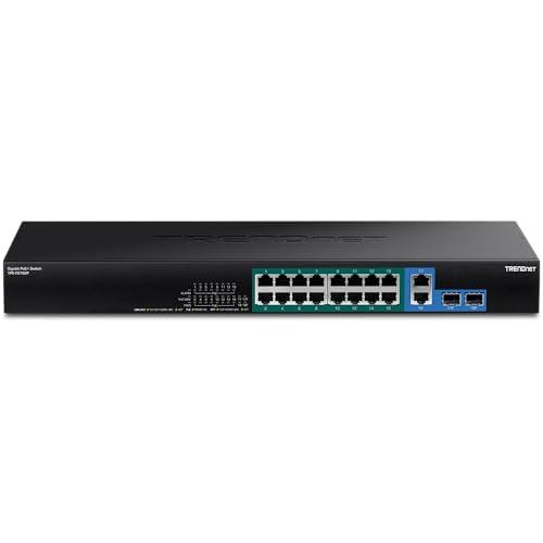 TRENDnet TRENDnet 18-Port Gigabit PoE+ Switch, TPE-TG182F, 16 x Gigabit PoE+ Ports, 2 Gigabit SFP Ports, 440W PoE Budget, 36Gbps Switching Capacity, 1U 19 Rack Mountable, Lifetime Protection, Black