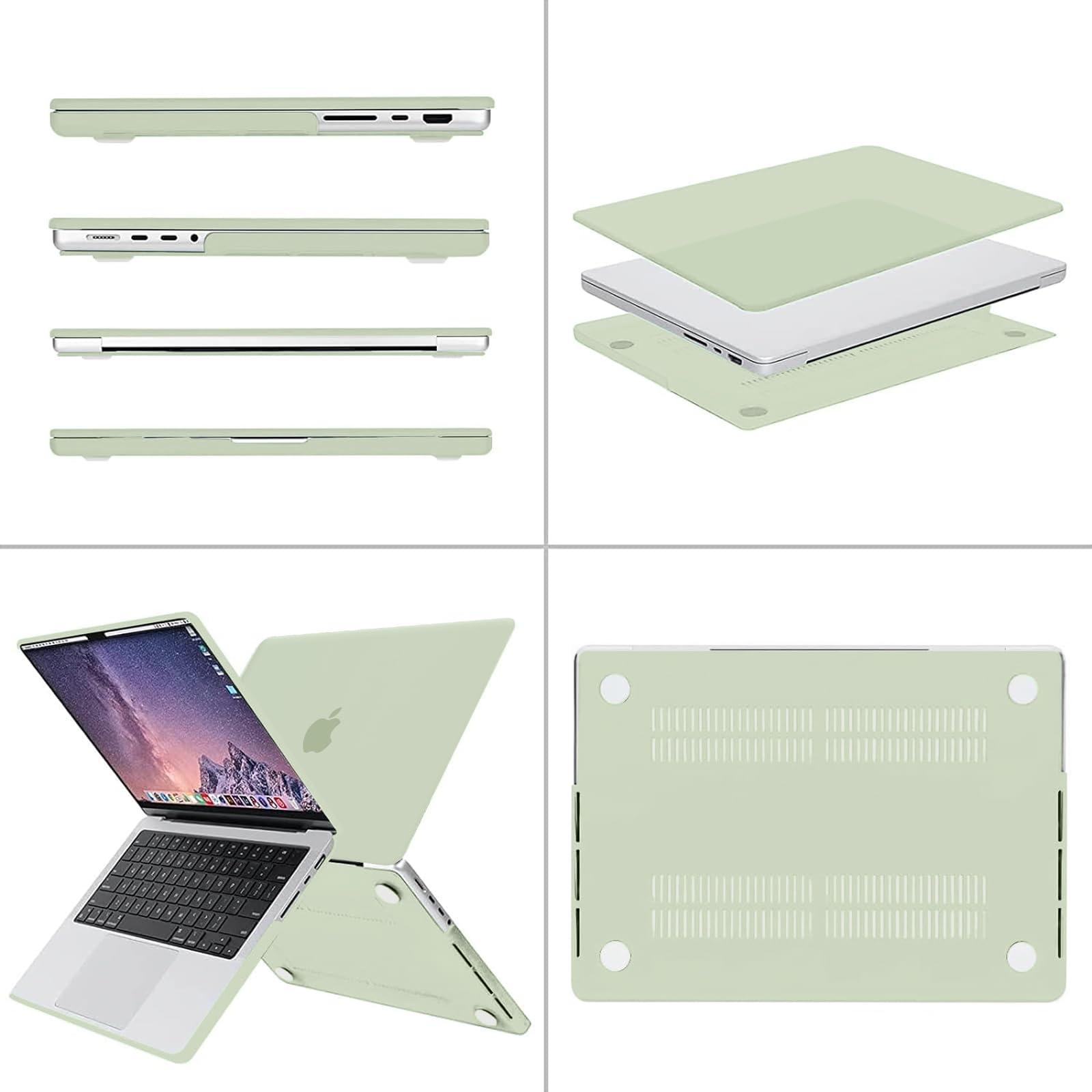 MOSISO MOSISO Compatible with MacBook Pro 14 inch Case 2024-2021 M3 A2918 A2992 M2 A2779 M1 A2442, Plastic Hard Shell&Puffy Horizontal Sleeve Bag with Small Case&Keyboard Cover, Mint Green&Sage Green