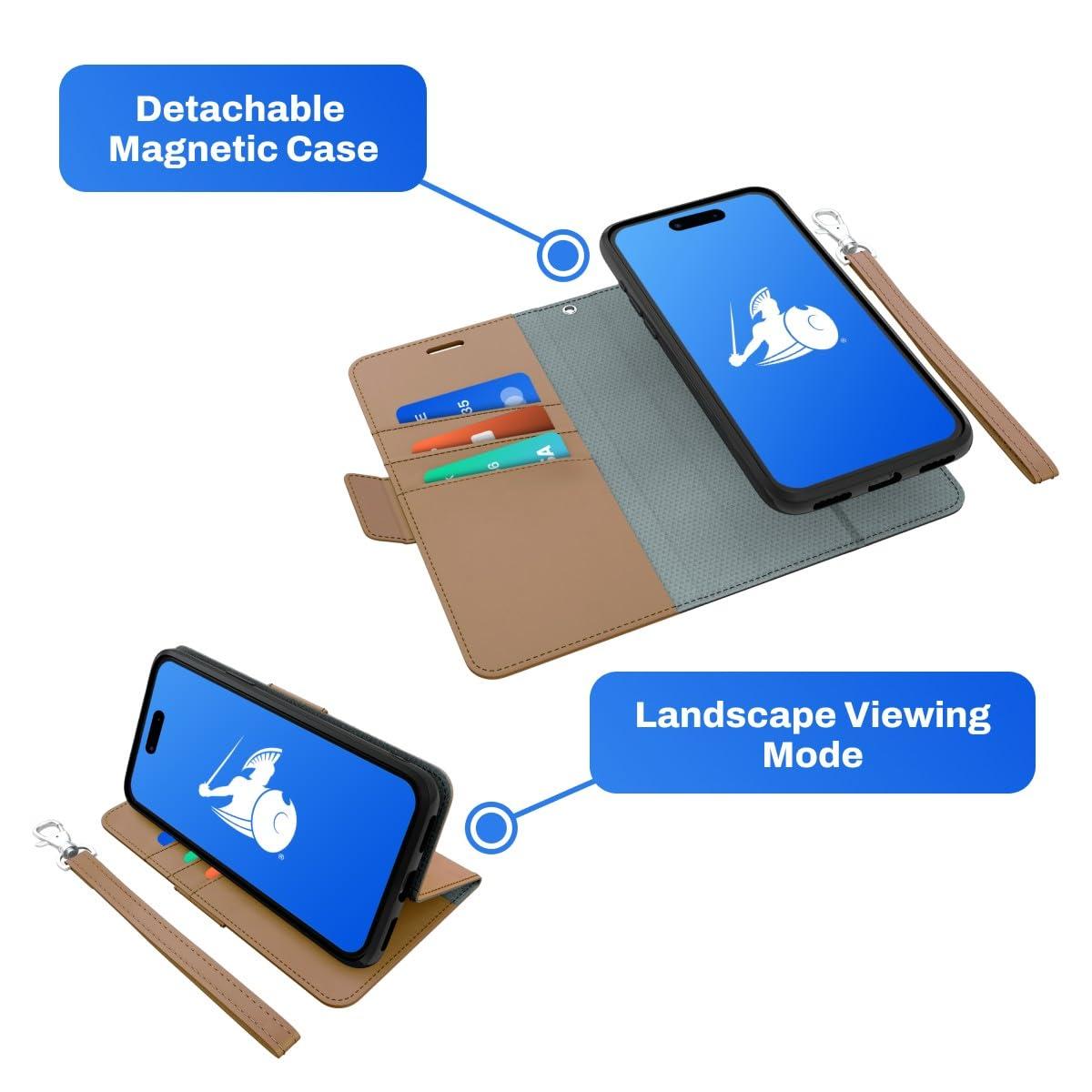 DefenderShield DefenderShield EMF Protection & 5G Anti Radiation iPhone 14 Plus Case - RFID Blocking EMF Shield Detachable Wallet Case with Magnetic Closure (Brown)