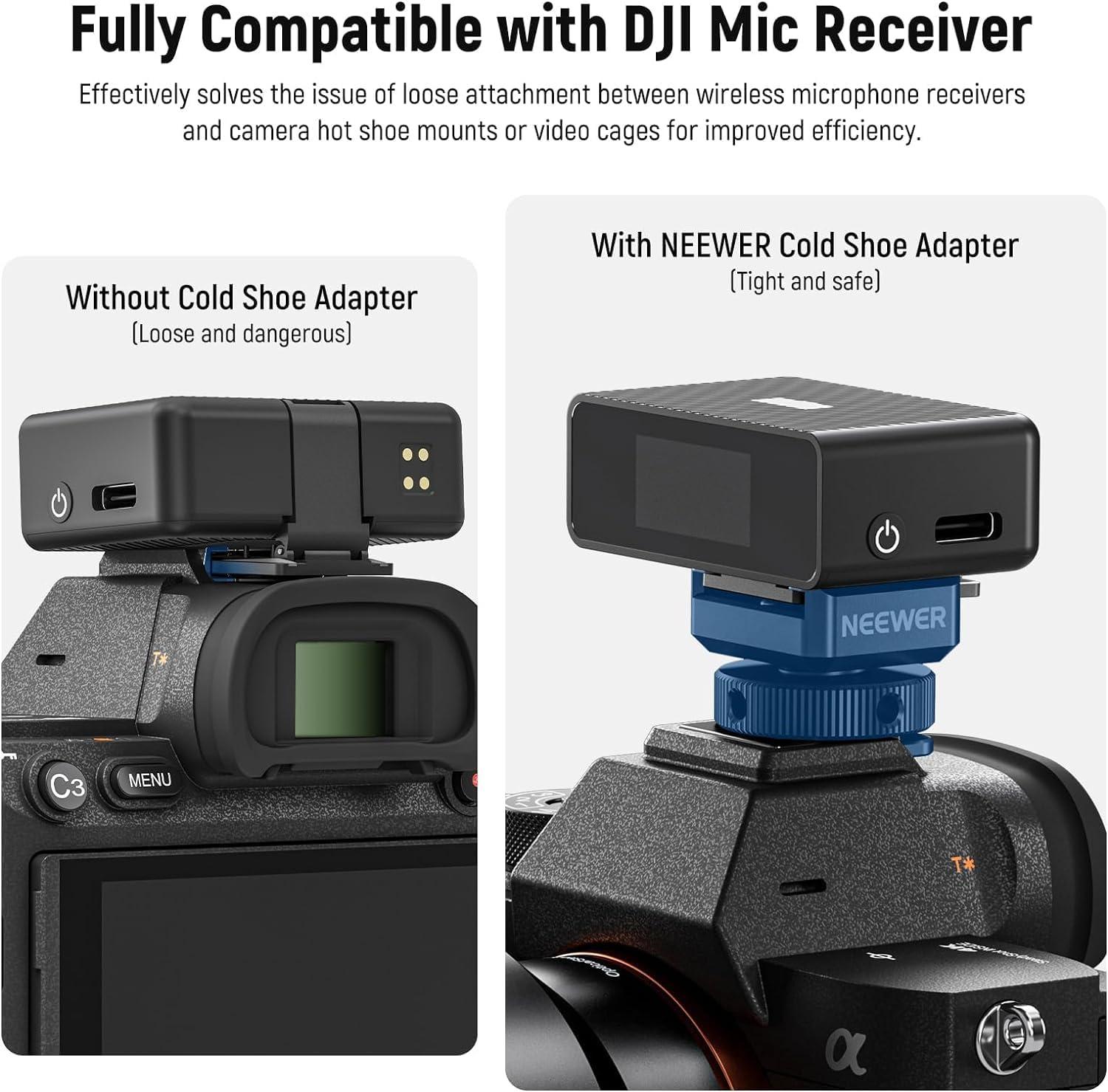 Neewer NEEWER 2PCS Cold Shoe Mount Adapter Compatible with DJI Hollyland Rode Wireless Lavalier Microphone Receiver, Anti Drop Mic Accessories with Retractable Pins, Metal Camera Cage Mount Adapter, UA030