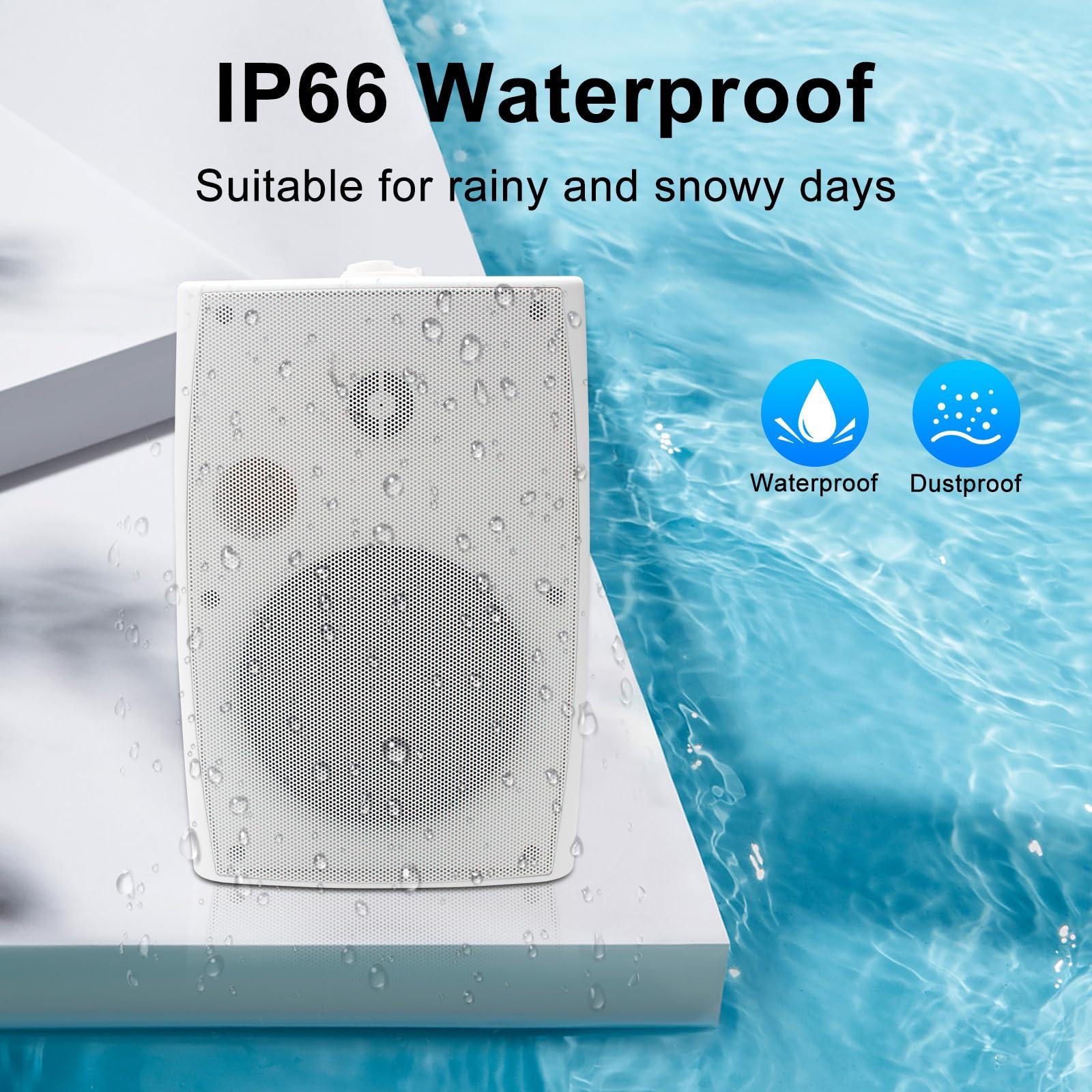 Herdio Herdio 6.5 Inches Indoor Outdoor Bluetooth Speakers Waterproof Wired 400 Watts with Powerful Bass,2 Way Wall Mount Speakers All-Weather Durability for Patio Home Deck Porch Backyard(Pair,Withe)