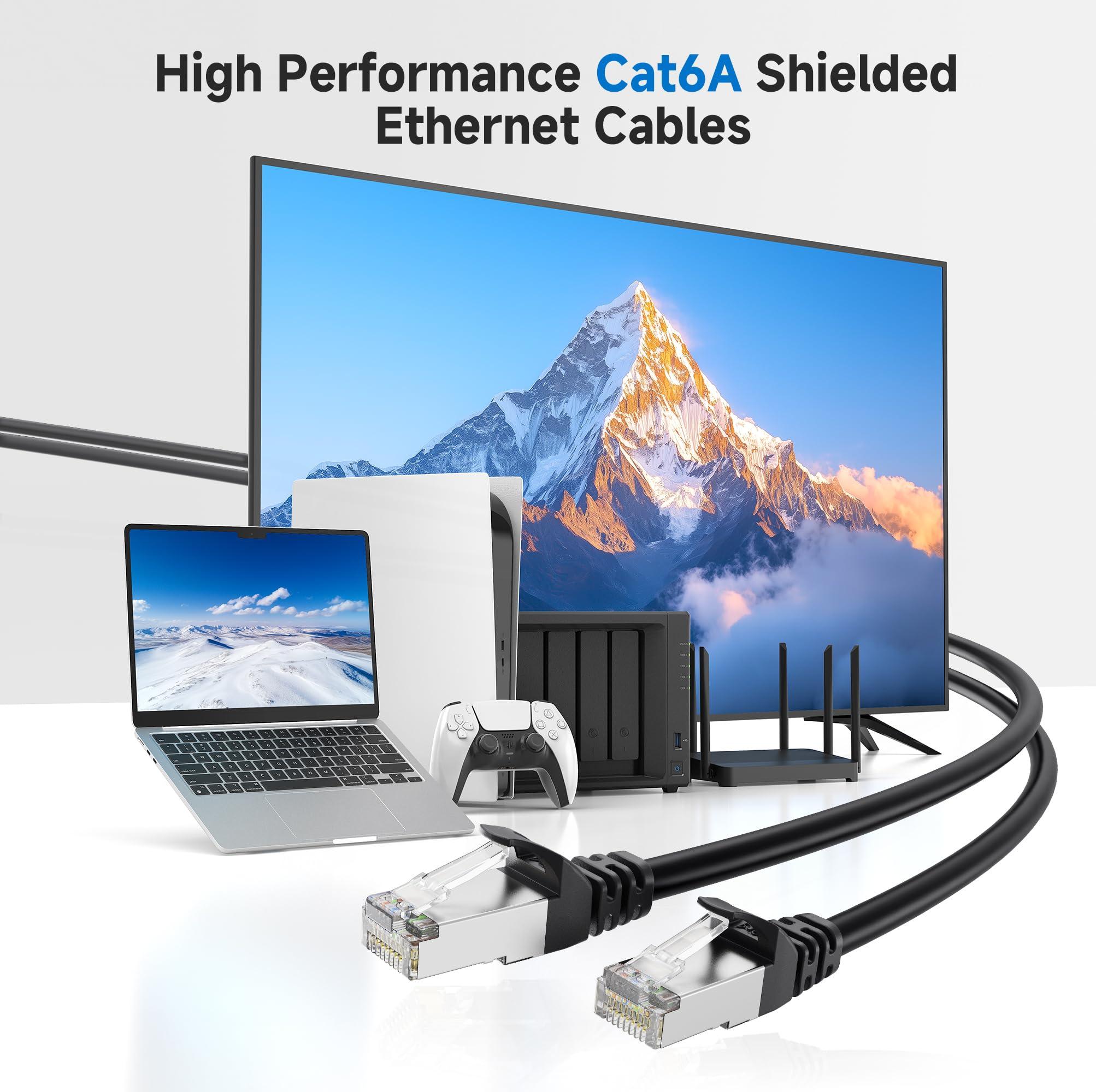 Cable Matters Cable Matters 10Gbps Snagless Long Shielded Cat 6A Ethernet Cable - 100ft, Cat 6A Cable, Cat6A Cord, Ethernet Cord, Black