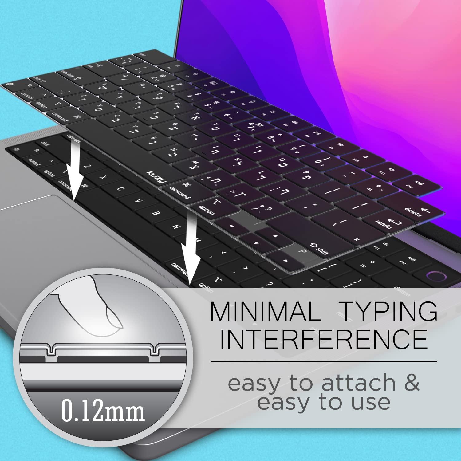 Kuzy Kuzy Hebrew MacBook Pro Keyboard Cover 2025 2024 2023 2022 14 inch 16" M4 M3 M1 M2 MacBook Air Keyboard Cover 13.6 inch 15" Silicone Skin Ultra Thin - US Version, Hebrew Language
