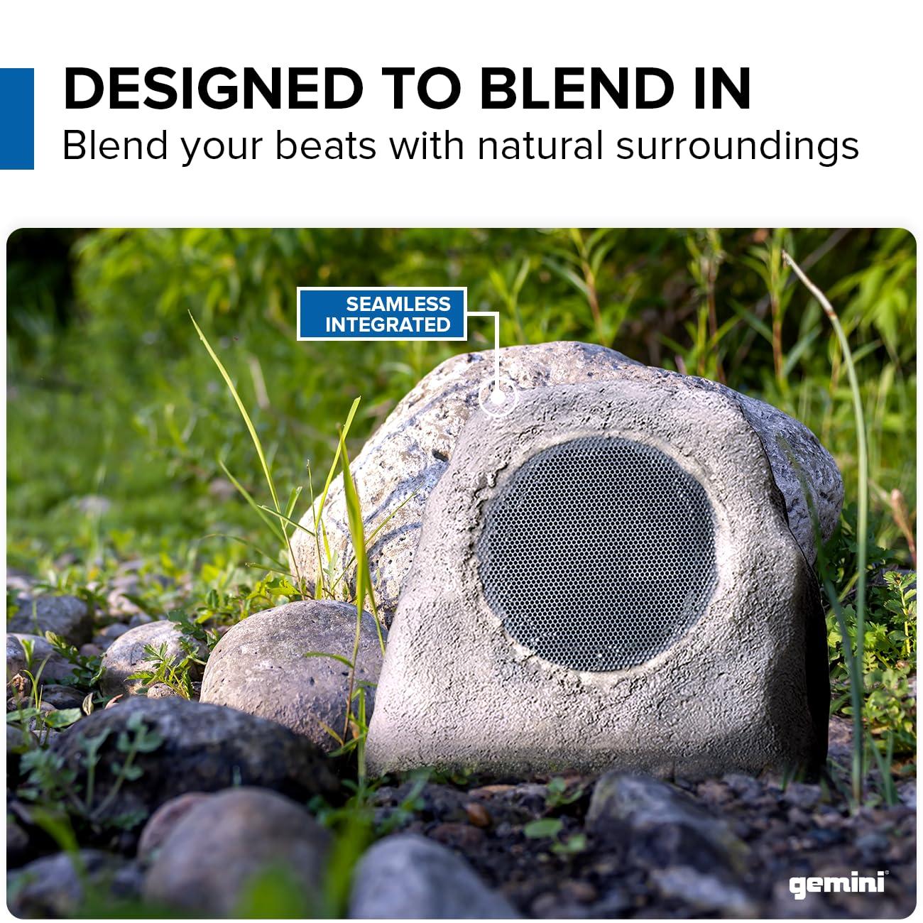 Gemini Sound Gemini Sound GHRK-500LTMS: Portable Solar-Powered Bluetooth Rock Speaker with Multi-Link, Weather-Resistant Design for Outdoor Entertainment, Wireless Connectivity, and Ambient LED Lighting