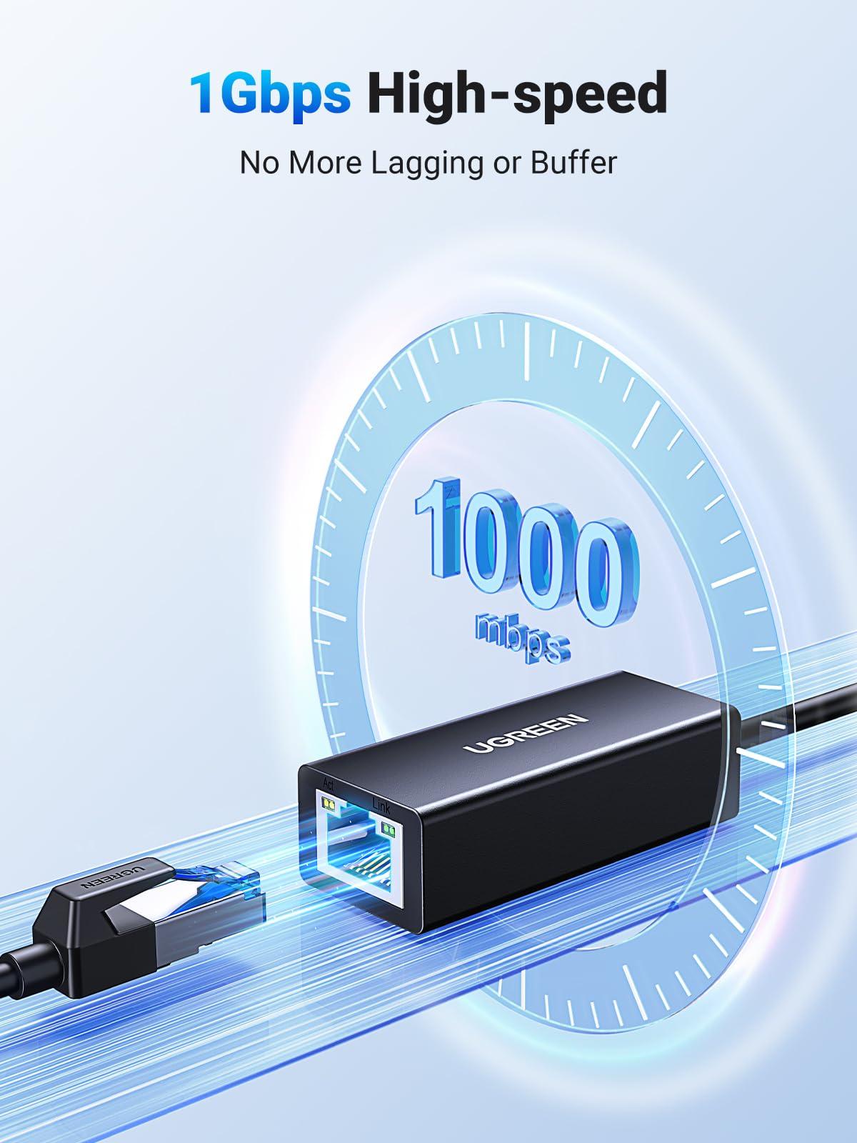 UGREEN UGREEN USB to Ethernet Adapter, 1000Mbps Ethernet Adapter with USB 3.0, Driver Free, RJ45 LAN Network Adapter Compatible with Nintendo Switch, Laptop, PC, MacBook, Windows, macOS, Linux