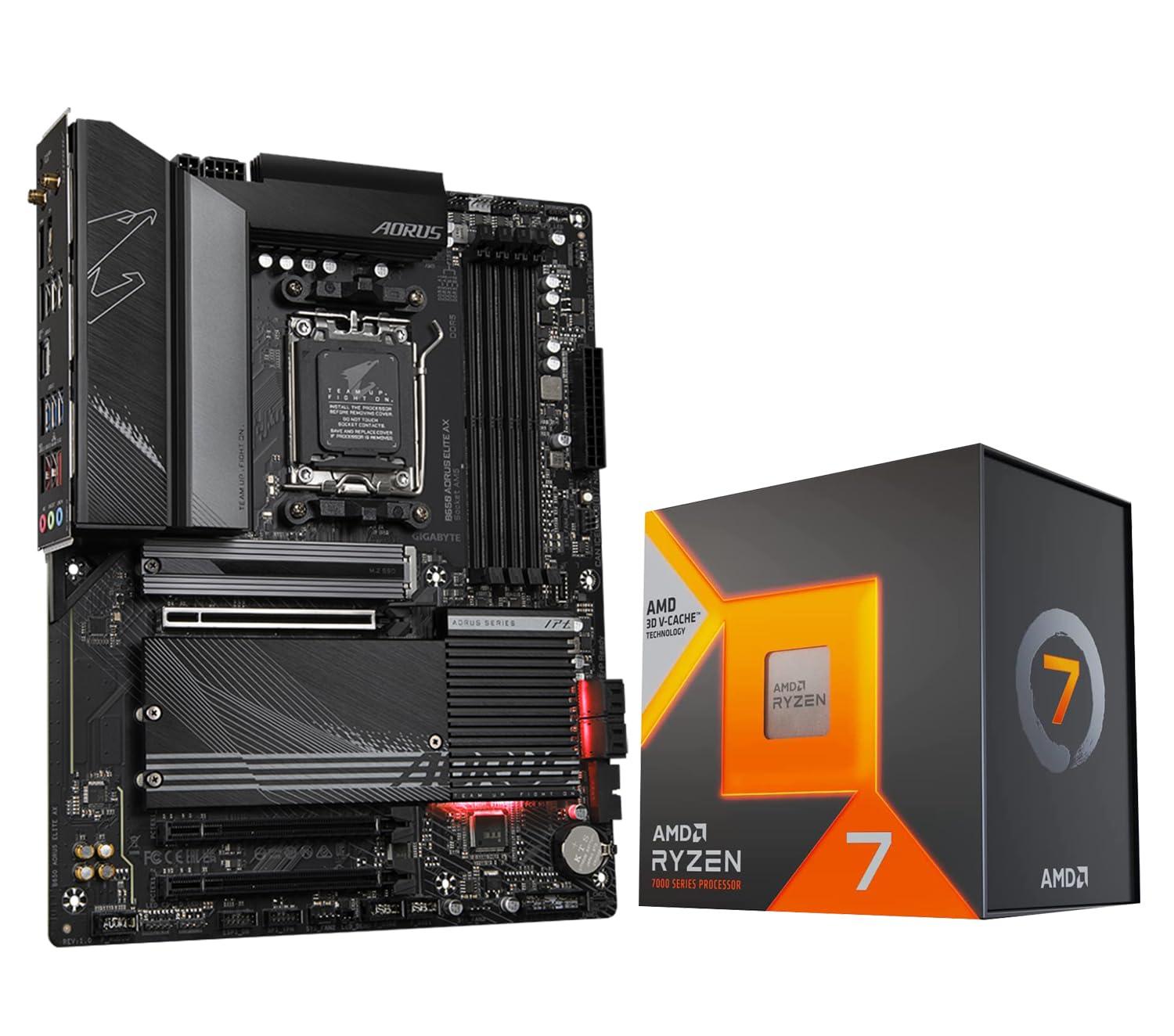 INLAND Micro Center AMD Ryzen 7 7800X3D 8-Core16-Thread Desktop Processor Bundle with GIGABYTE B650 AORUS Elite AX AM5 DDR5 ATX Gaming Motherboard