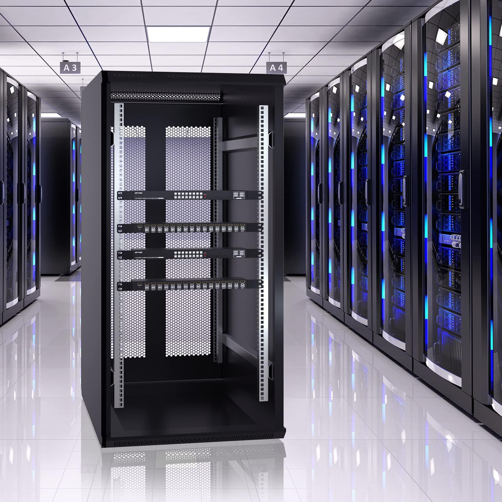 MT-VIKI MT-VIKI 4K 16 Port KVM Switch HDMI, 4K@30Hz Rack Mount KVM Console w/16 Cables + 4 USB 2.0 Devices + IR Remote, Support EDID Storage, HDMI 1.4, HDCP 1.4 for 16 Computers/Servers, Fit 1U 19'' Rack