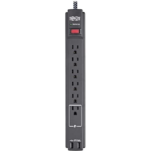 Tripp Lite Tripp Lite Surge Protector Power Strip with USB, 6-Outlet & 2 USB Ports, Wall & Desk Mount, 10ft Braided Cord - 990 Joules, 1875 Watts (TLP610BUAM)