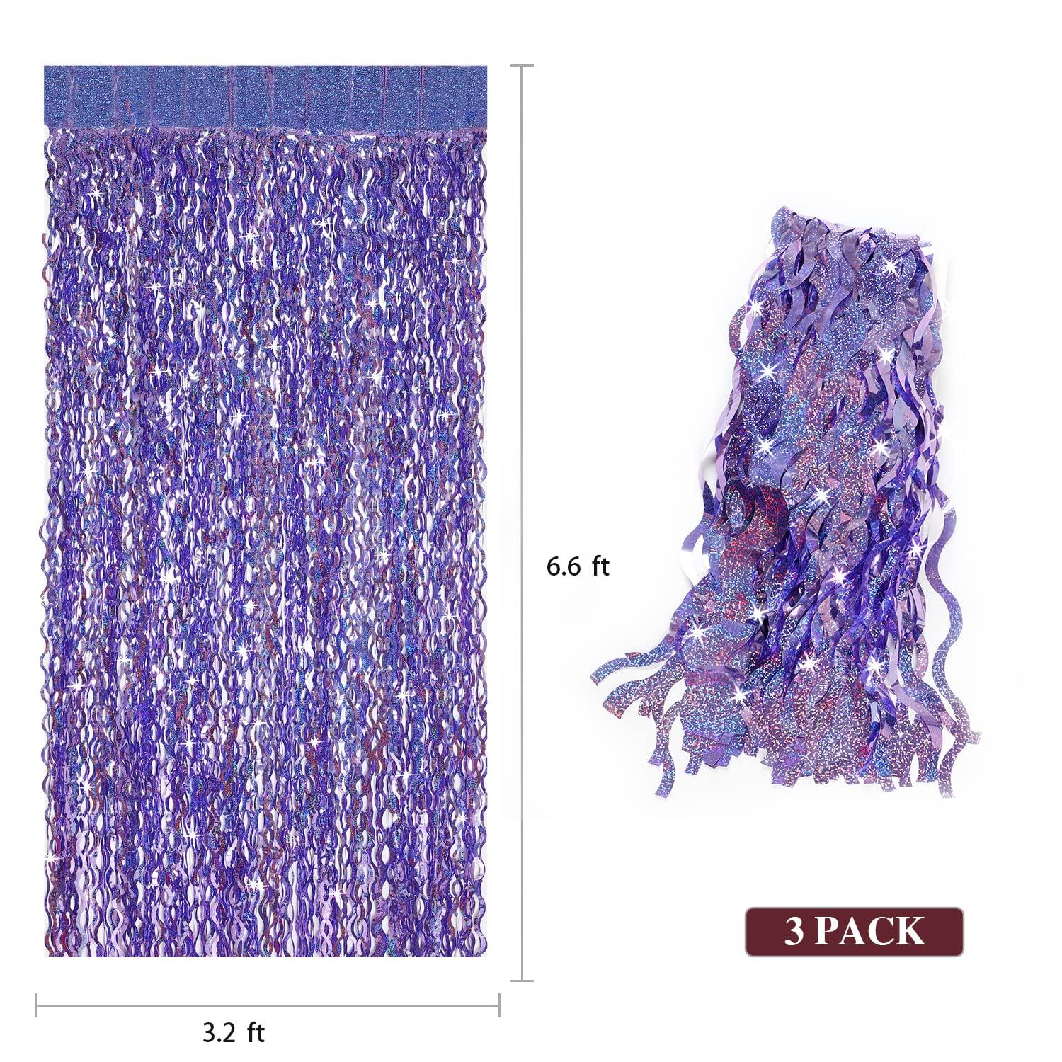 CYLMFC Purple Foil Fringe Curtains Party Decorations - CYLMFC 3 Pack 3.3 ft x 6.6 ft Foil Party Curtain for Hallowee Christmas Graduation Decor