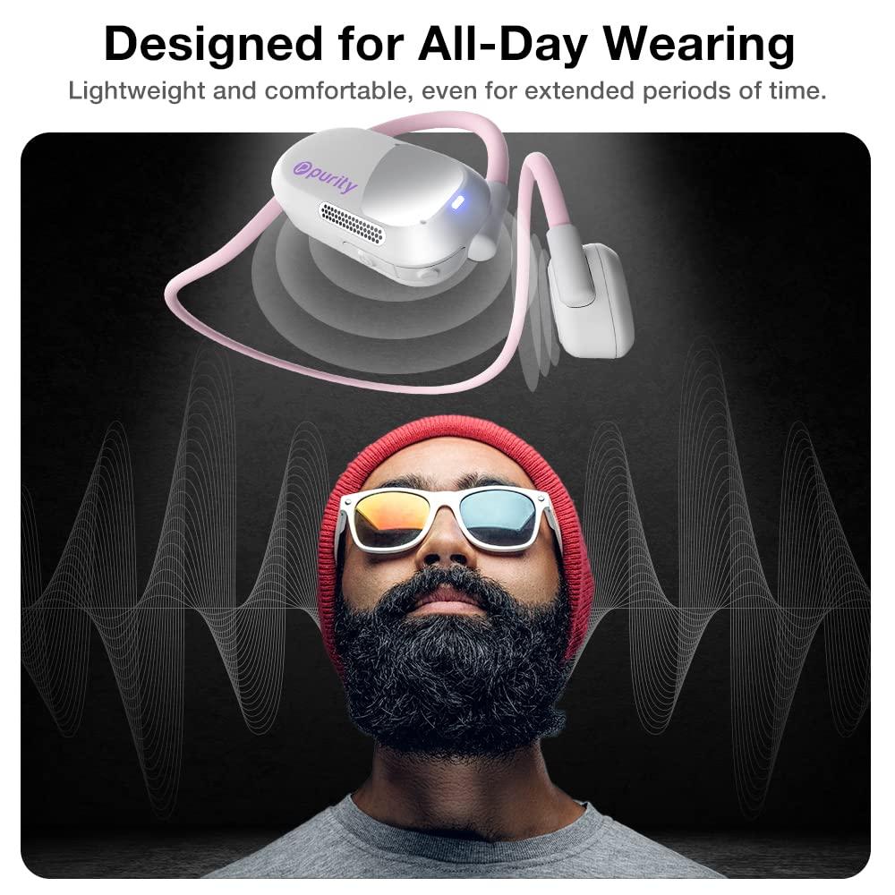 Purity Purity Air Open Ear Headphones - True Air Conduction Wireless Bluetooth Open Ear Earbuds with Dual Mic for iPhone/Android - Secured Long Wearing Comfort, Sports Sweat Resistant (White/Lilac)