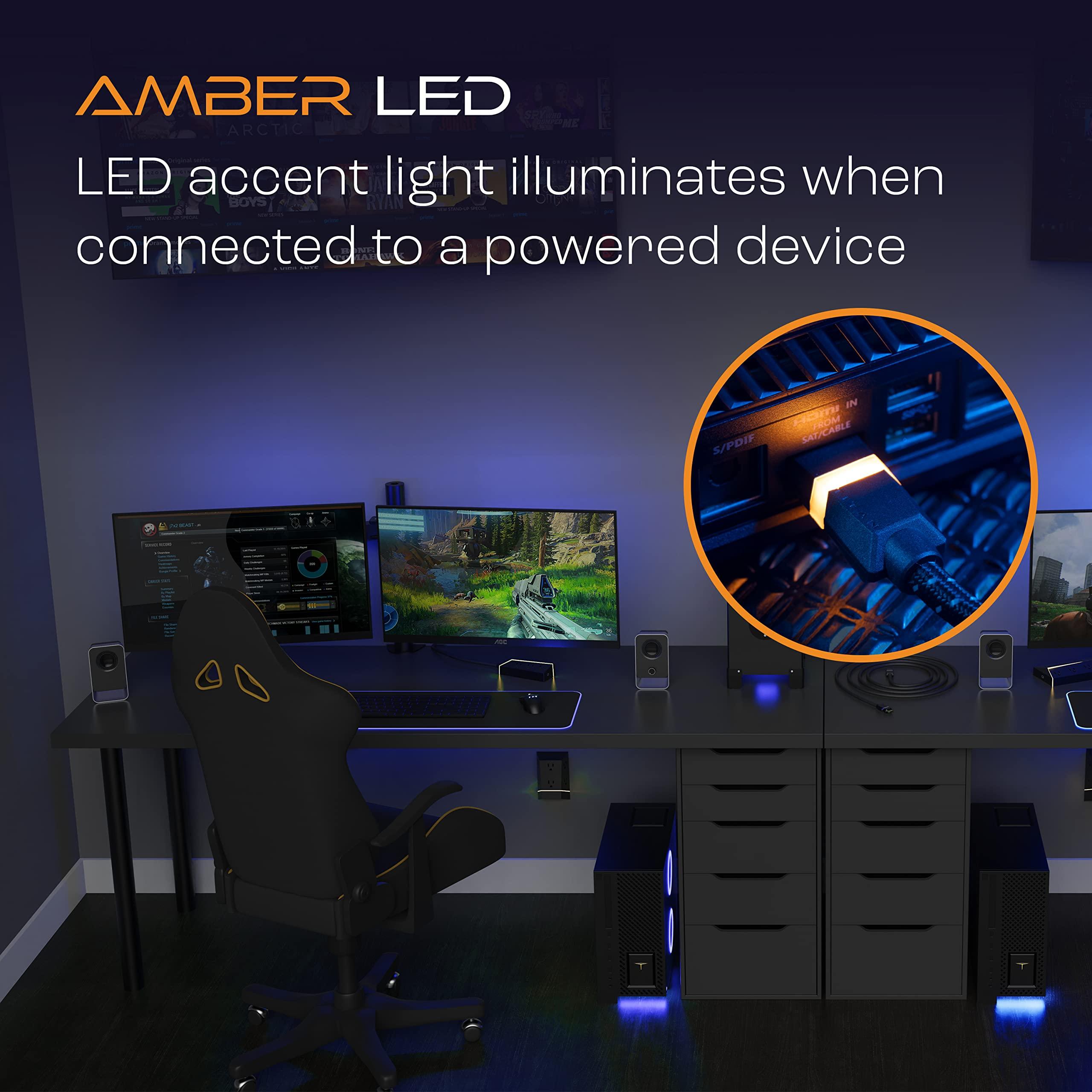 TITAN TITAN 8K HDMI 2.1 Cable, 3 ft Braided Cord, Amber LED Light Strip, Ultra High-Speed Cable with HDR, VRR & QMS, 48 GBPS, Black, 60864