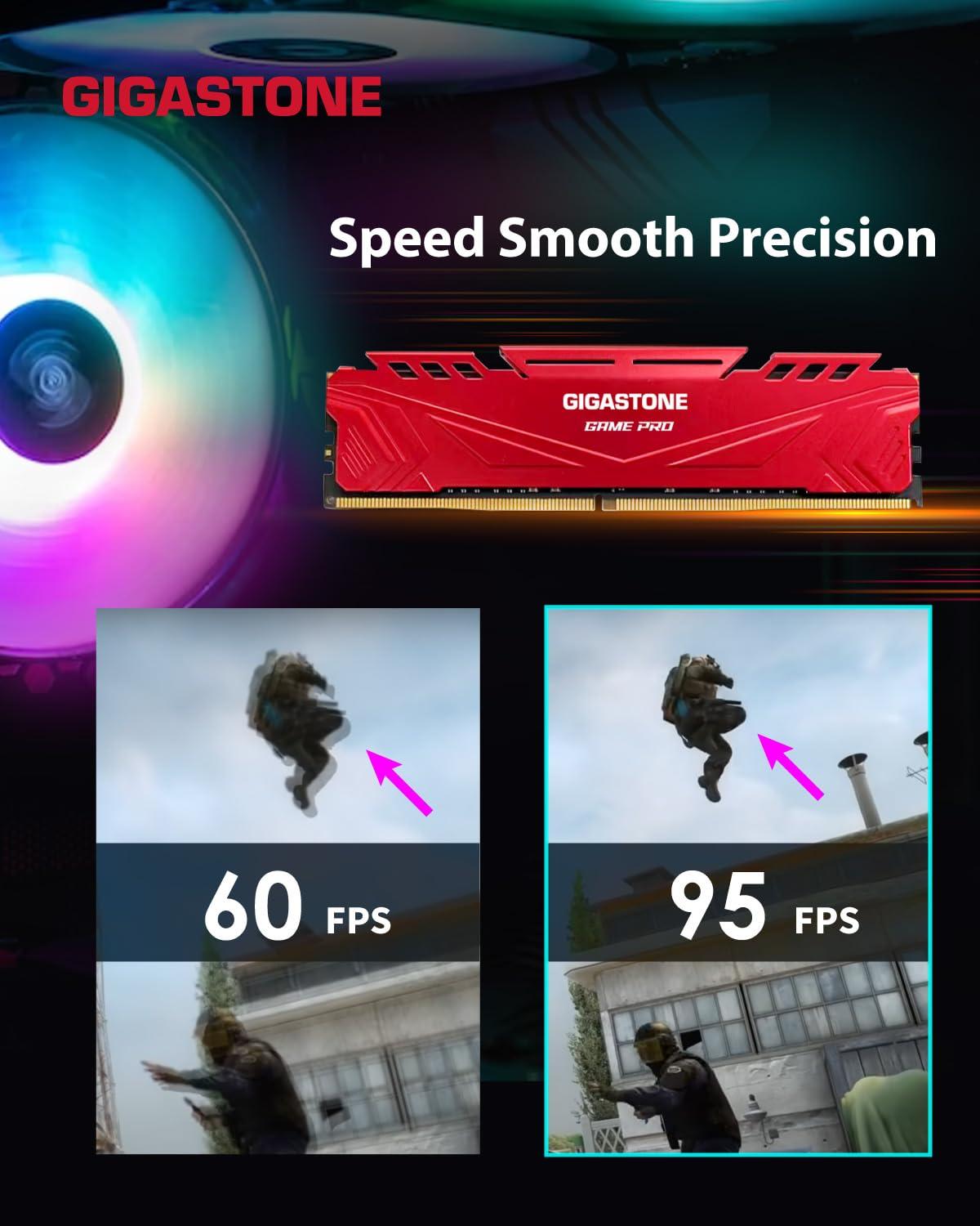 Gigastone DDR4 RAM GIGASTONE Game PRO 64GB Kit (4x16GB) DDR4 3200MHz PC4-25600 CL 16-18-18-40 Intel XMP 2.0 AMD Ryzen 1.35V UDIMM 288 Pin Unbuffered Non ECC High Performance Gaming Desktop Memory - Red