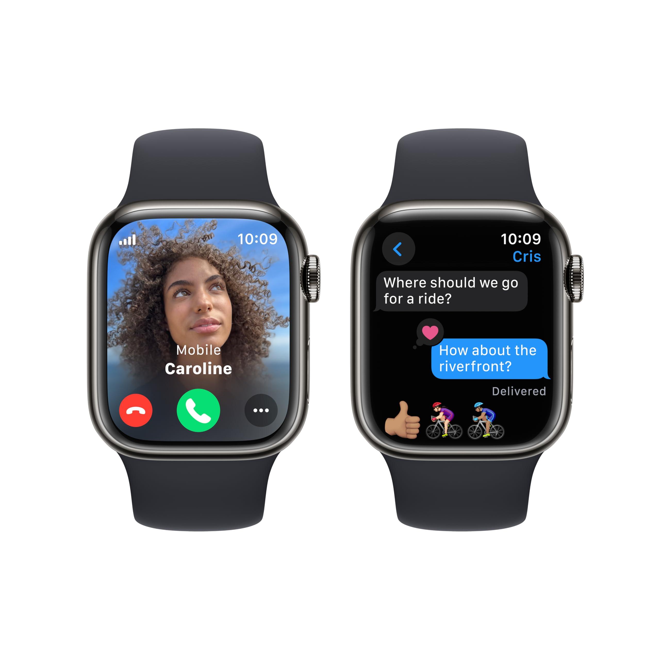 Apple Apple Watch Series 9 [GPS + Cellular, 41mm] - Graphite Stainless Steel Case with Midnight Sport Band, S/M (Renewed)