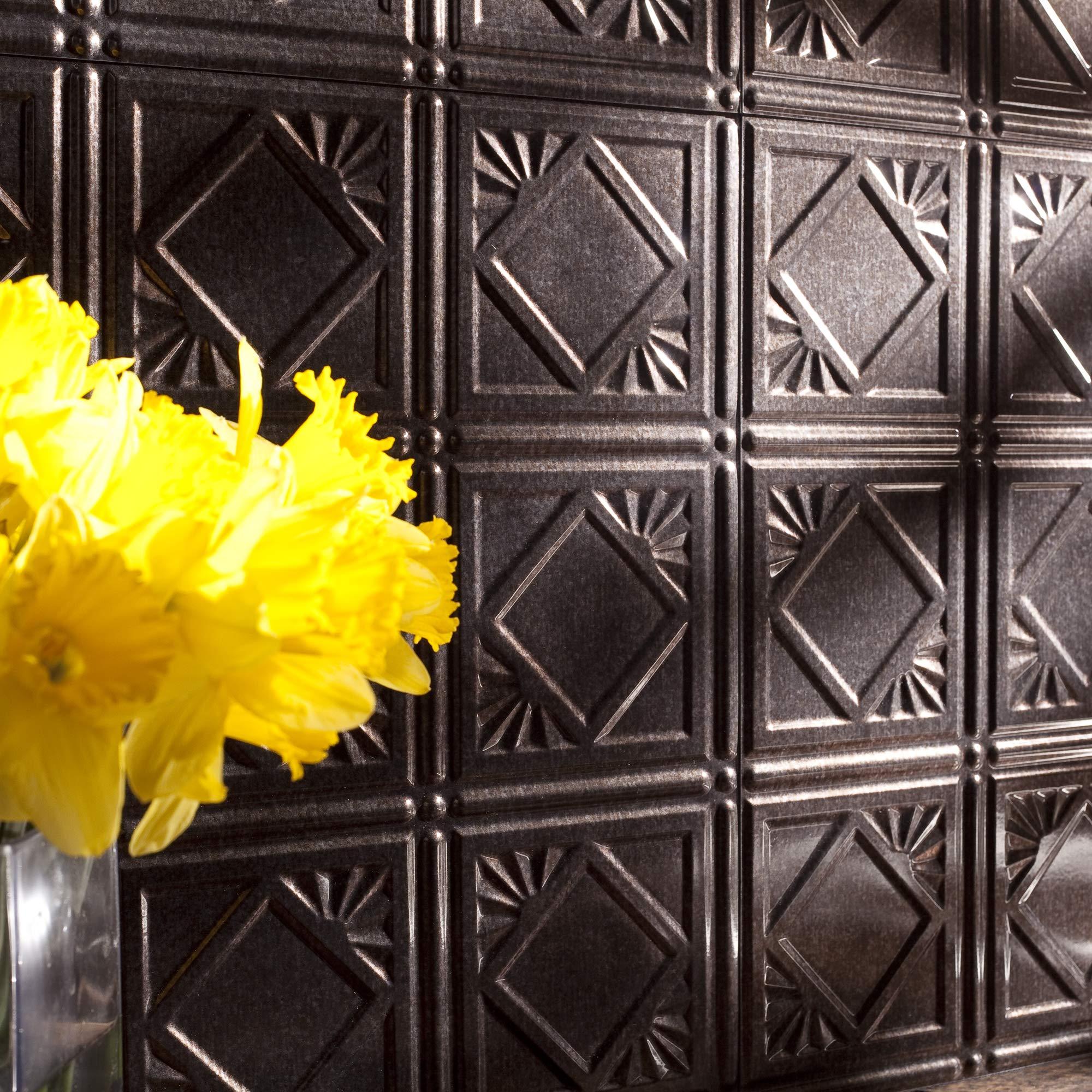 FASDE FASDE Traditional Style/Pattern 4 Decorative Vinyl 18in x 24in Backsplash Panel in Smoked Pewter (5 Pack)