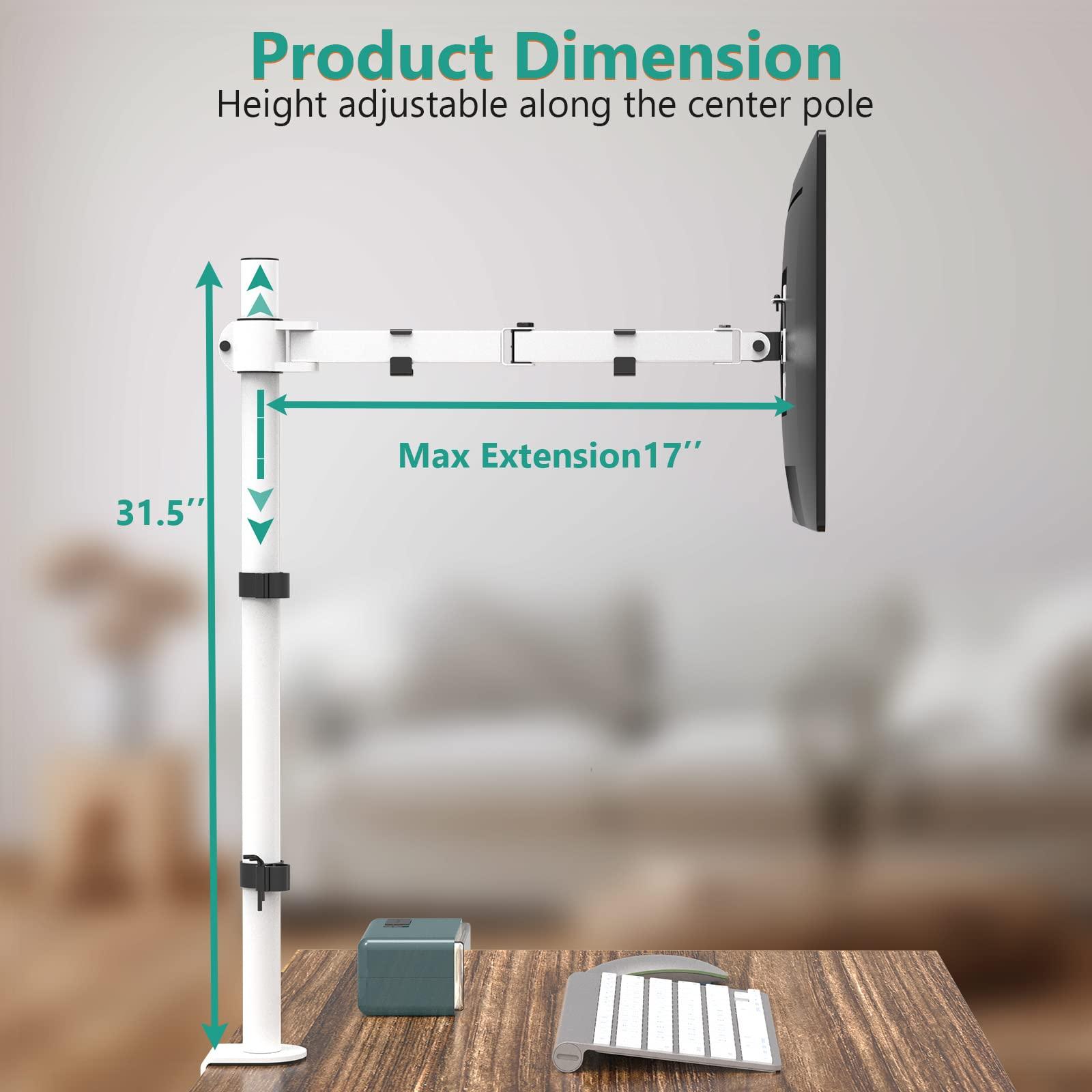 WALI WALI Tall Monitor Stand Desk Mount, Single Extra Tall Monitor Arm Bracket for Computer Screen up to 32 inch, 22lbs (M001XL-W), White