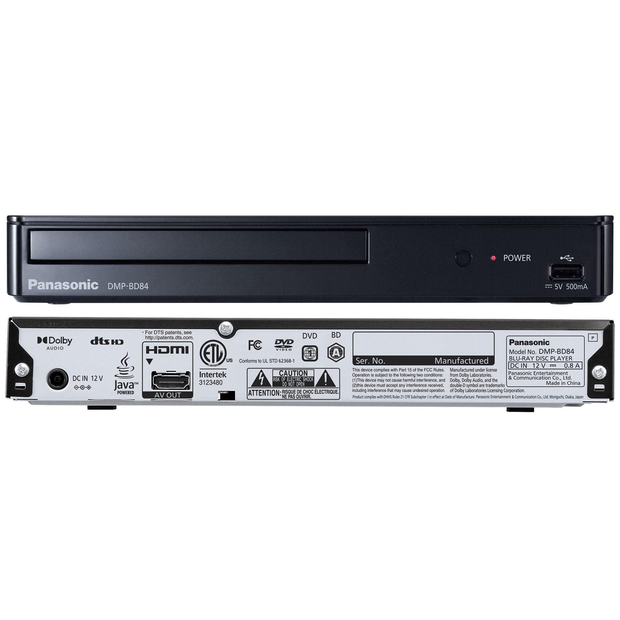 Panasonic Panasonic Blu Ray DVD Player with Full HD Picture Quality and Hi-Res Dolby Digital Sound, DMP-BD84P-K, Black