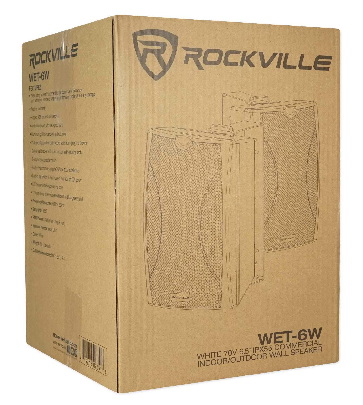 Rockville Rockville 2 WET-6W 70V 6.5" IPX55 White Commercial Indoor/Outdoor Wall Speakers
