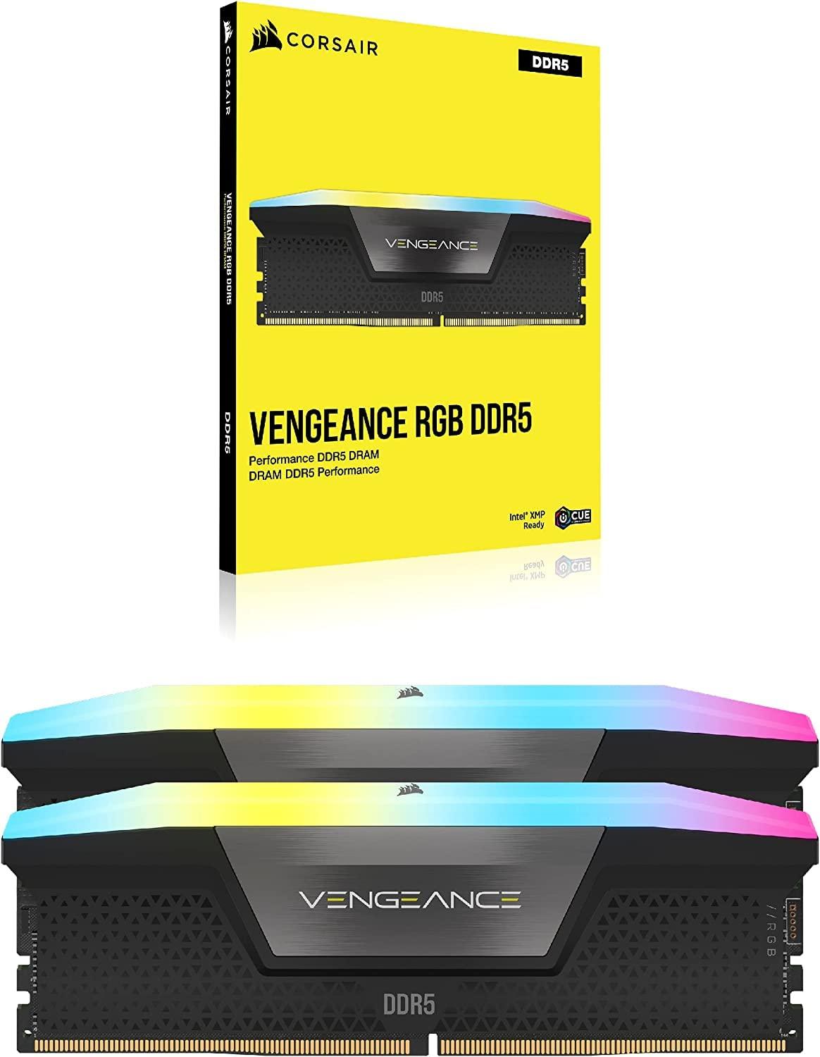 Corsair CORSAIR VENGEANCE RGB DDR5 RAM 32GB (2x16GB) 6800MHz CL40 Intel XMP iCUE Compatible Computer Memory - Black (CMH32GX5M2B6800C40)