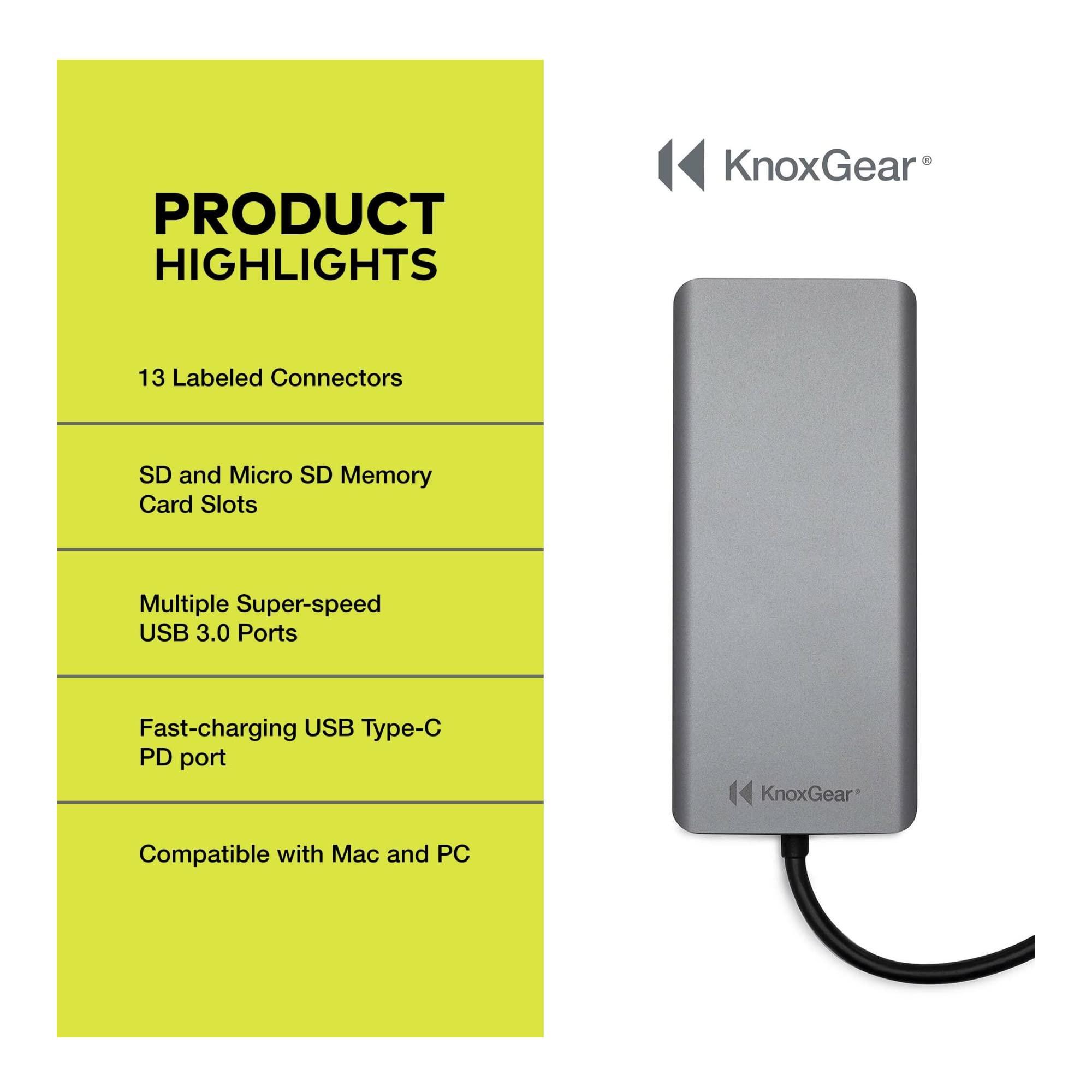 Knox Gear Knox Gear Kernel 13-in-1 USB-C Power Delivery Charging Port Hub, USB C Hub, 2 HDMI Ports, SD and MicroSD Card Slots, Data Transfer Rate of 5 Gbps, Multiport Adapter Compatible with Mac and PC Devices