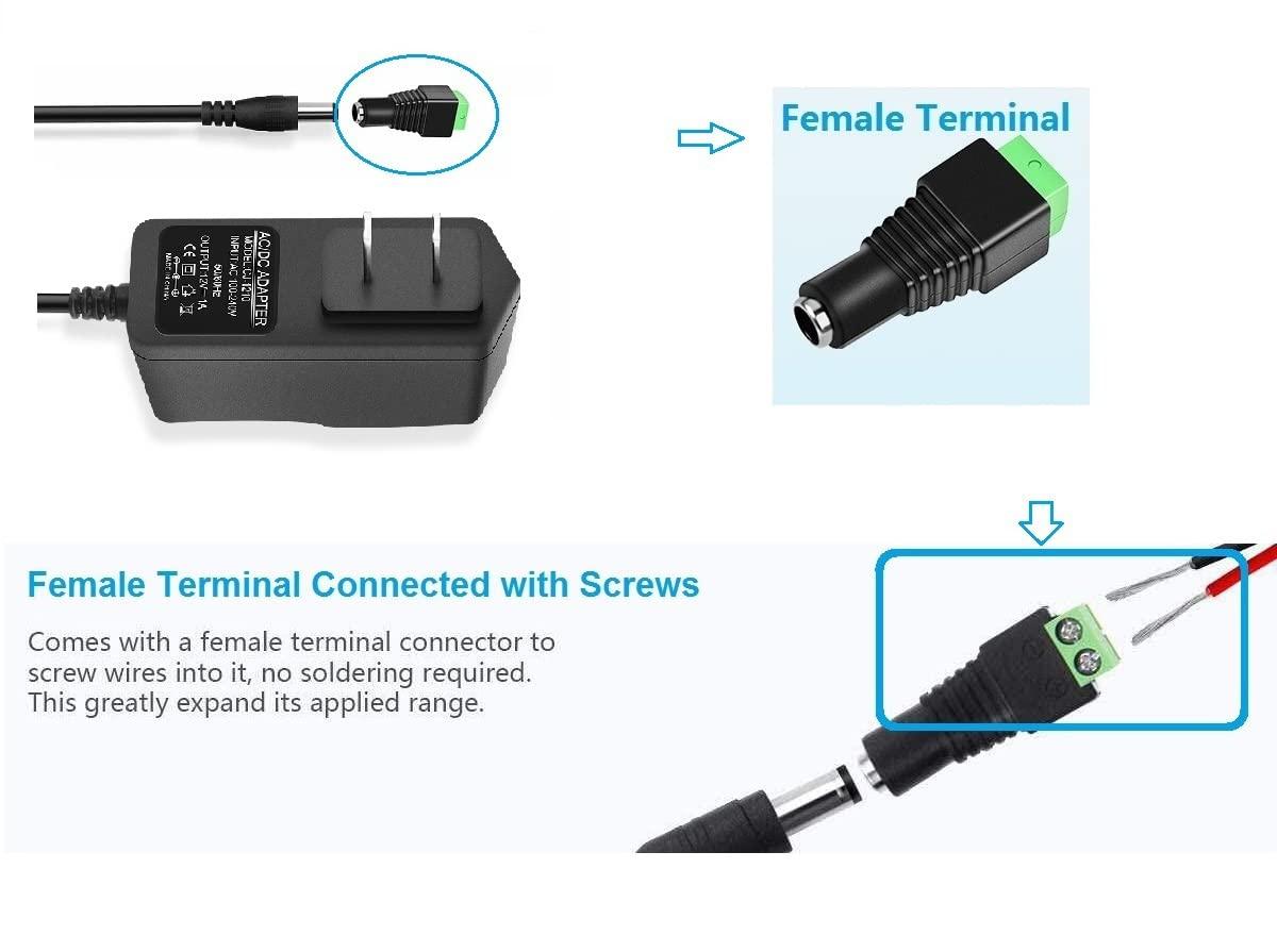 Arybroourd DC 12V 1A Power Supply 12W AC Adapter 100-240V 50-60Hz Wall Adapter AC to DC 12 Volt 1 Amp Transformer & 1 Tip, Power Cord Tip Size 5.5mm x 2.5mm