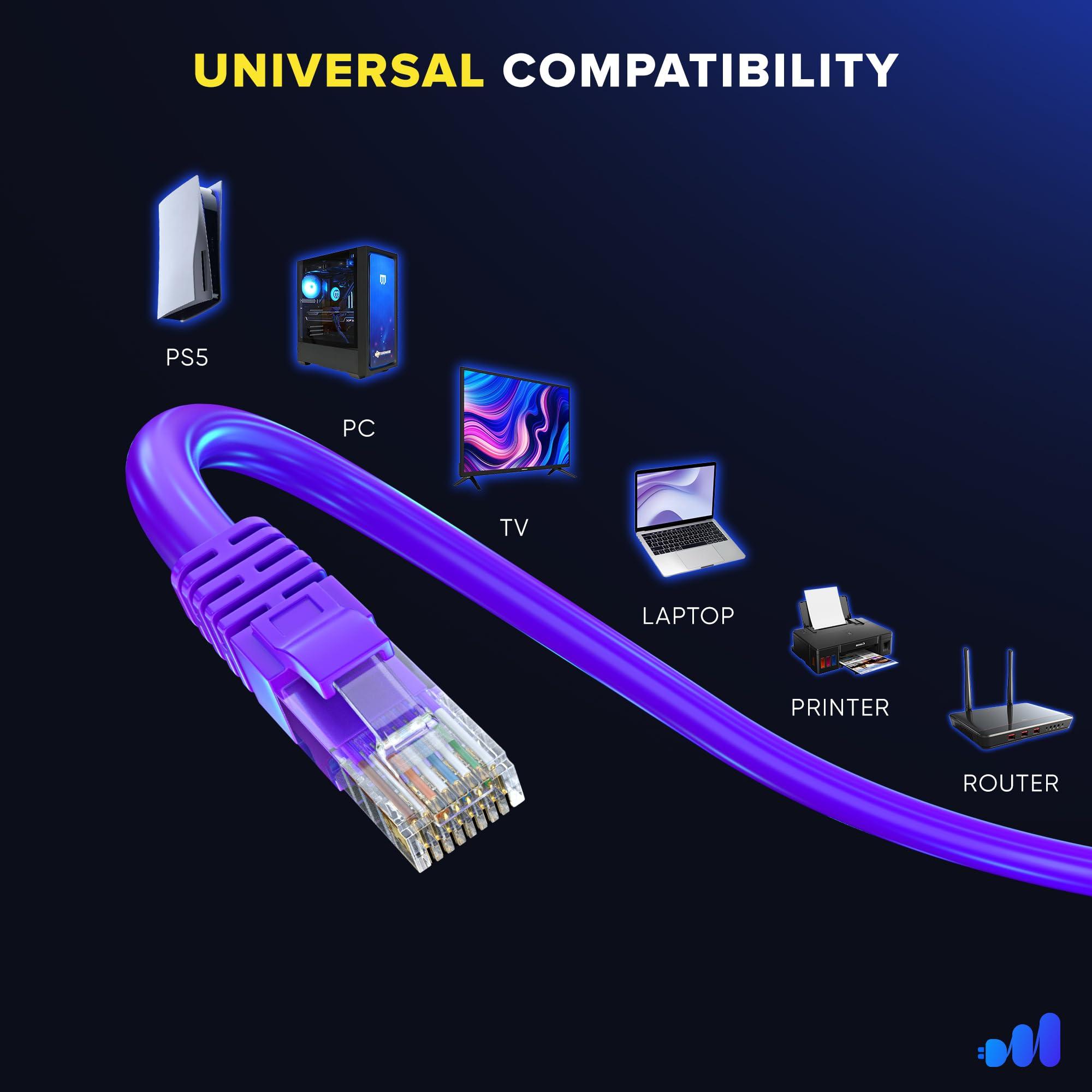 Maximm Maximm Cat 6 Ethernet Cable 3 ft (100-Pack) - High-Speed LAN Cable, Internet Cable, Patch Cable, and Network Cable - UTP, 10Gbps, 550MHz Ethernet Cord - Purple