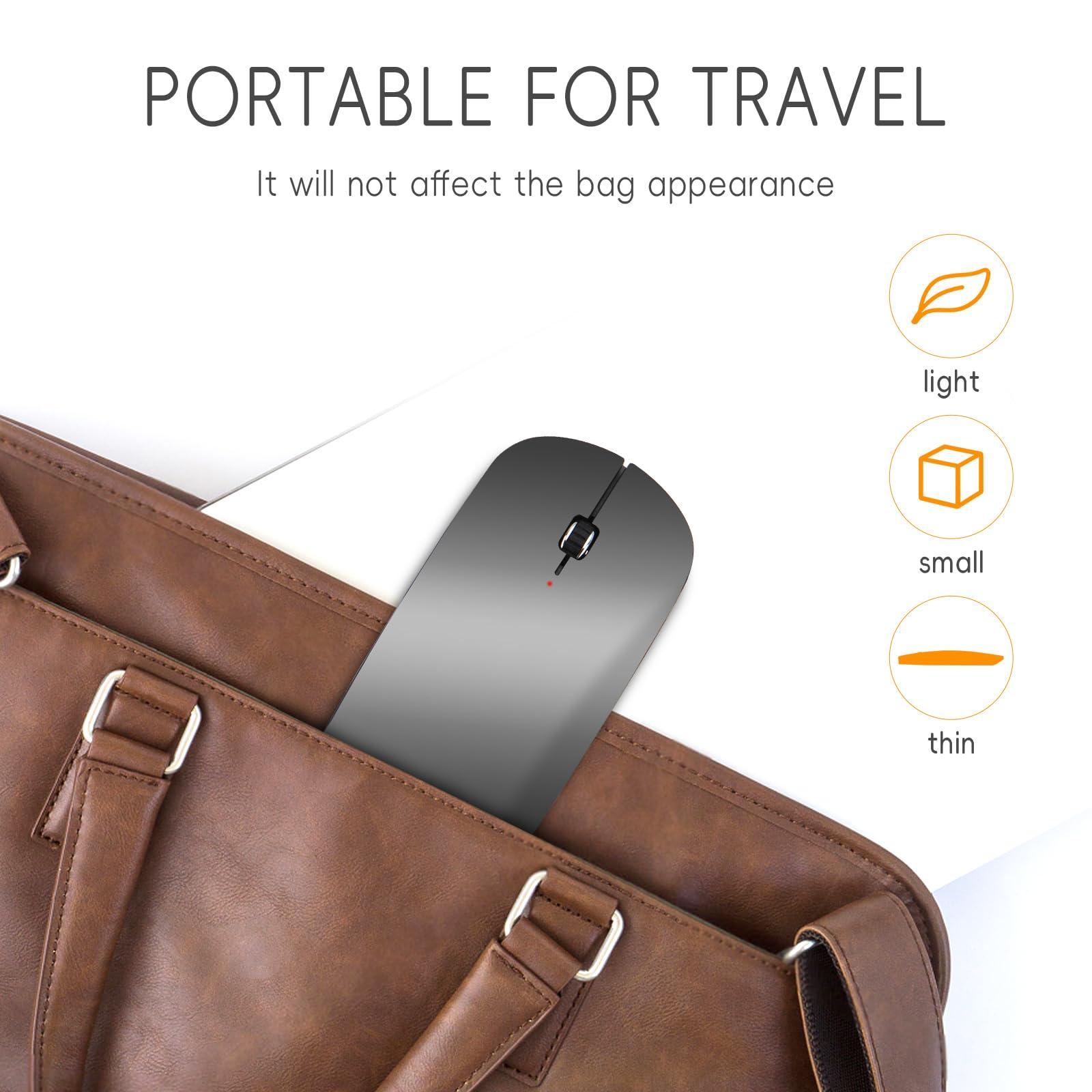 KANG RUI KANG RUI Bluetooth Mouse Slim Mini Portable Flat Travel Wireless Mouse Rechargeable t Ultra Thin Mice Quie Compatible with Laptop PC Notebook Tablet (Black)