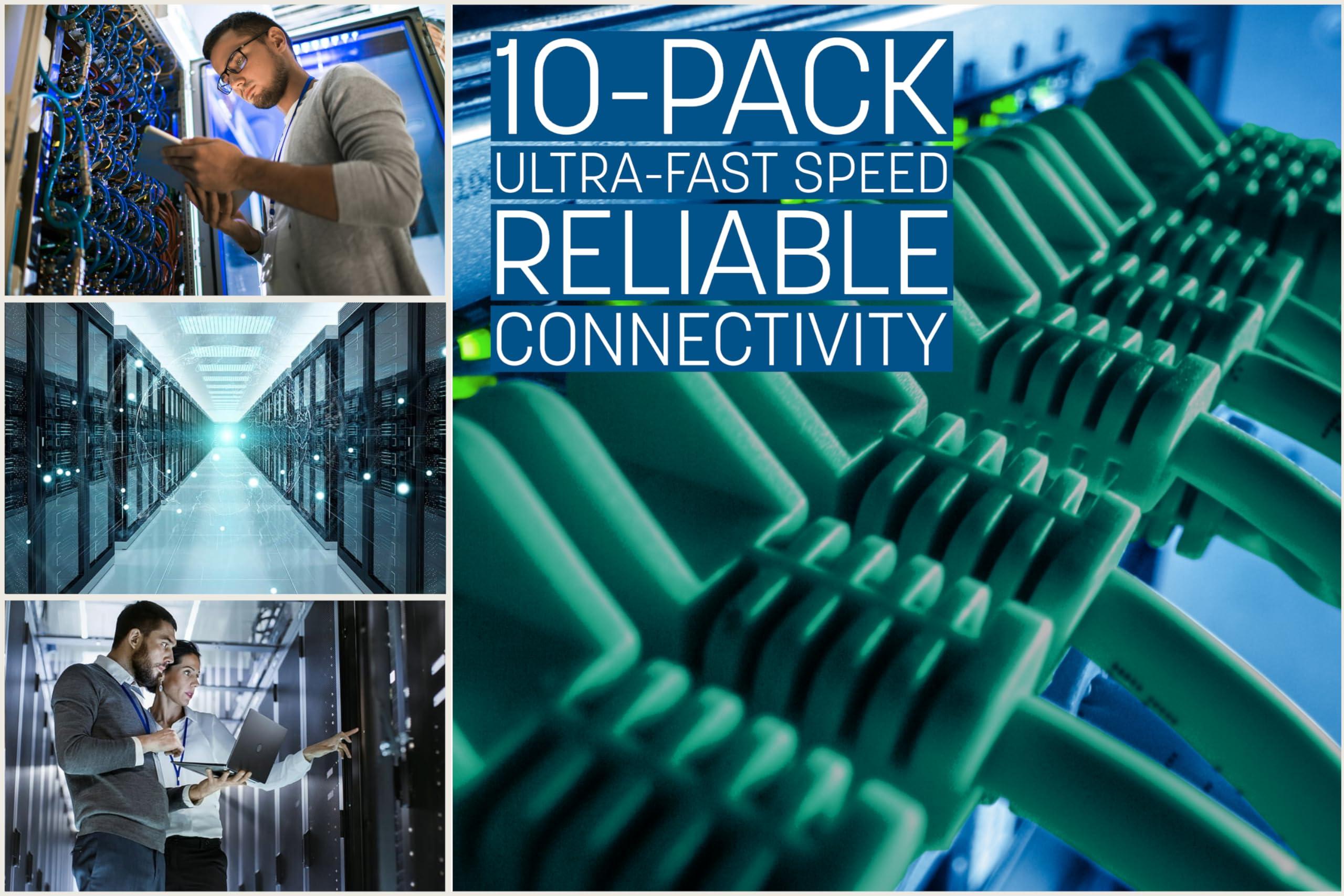 Intellinet Intellinet Slim Cat8 Ethernet Network Patch Cable 10-Pack - 40Gbps & 2000MHz, Snagless Boot, 30AWG Pure Bare Copper Wire, Gold-Plated Contacts, Lifetime Mfg Warranty 14ft, 10 Pack, Green