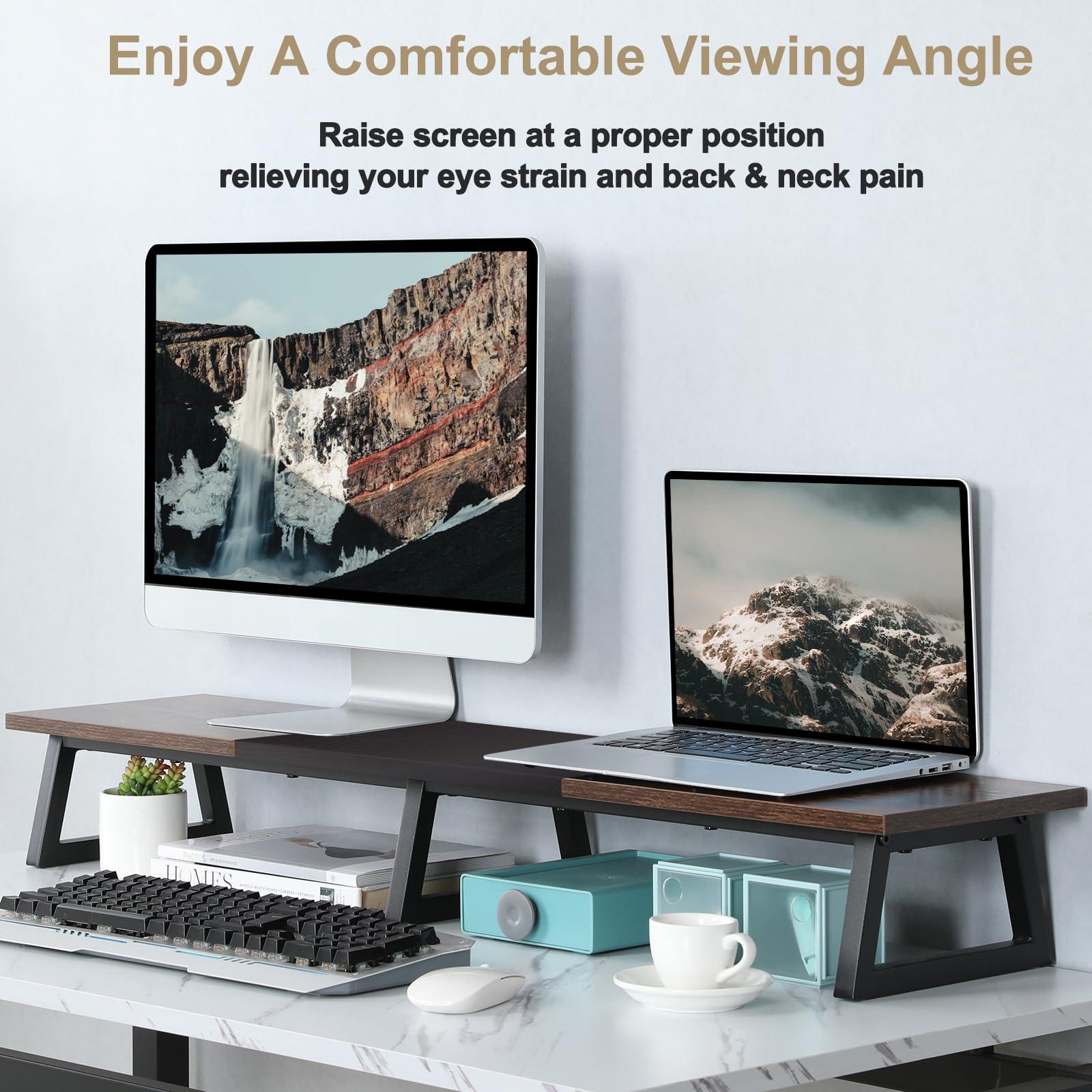 TEAMIX TEAMIX 42 inch Large Dual Monitor Riser, Extra Long Monitor Stand Riser Wide TV Stand Riser Monitor Stand for 2 Monitors Wood & Steel Desktop Riser Desk Organization Home Office