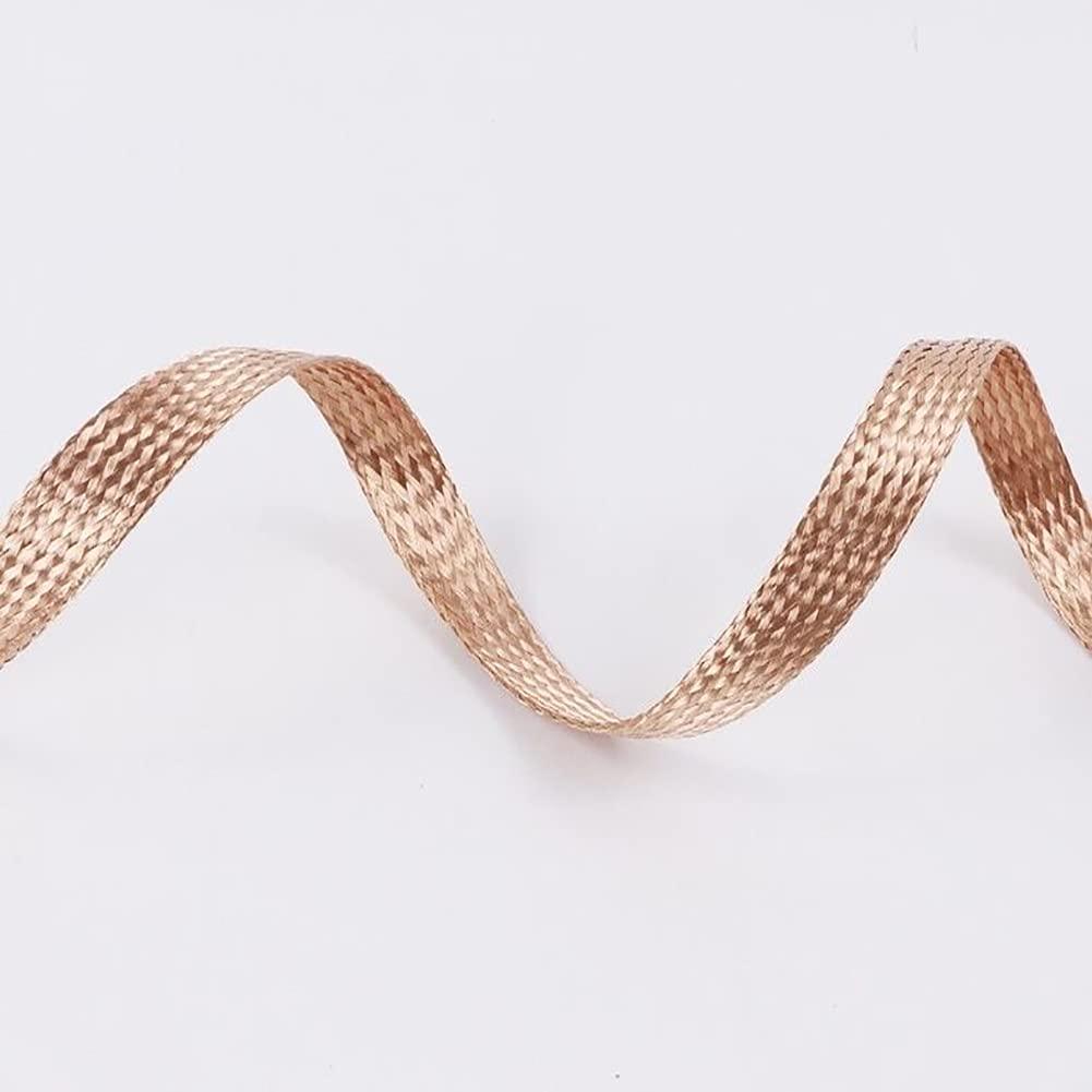 BAIWANLIN BAIWANLIN Bare Copper Braided Ground Wire Flat Stranded Soft Conductive Band Strip Strap Lead Cable Lightning Ground Rod Length: 5m,8#:15x1.5mm