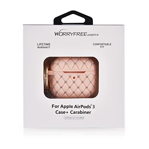 WorryFree Gadgets Worryfree Gadgets Case Compatible with AirPods 3 Case Generation 3 Bling Rhinestone Cover for Women TPU Protective Shockproof Case with Keychain for AirPod 3 Charging Case, Pink