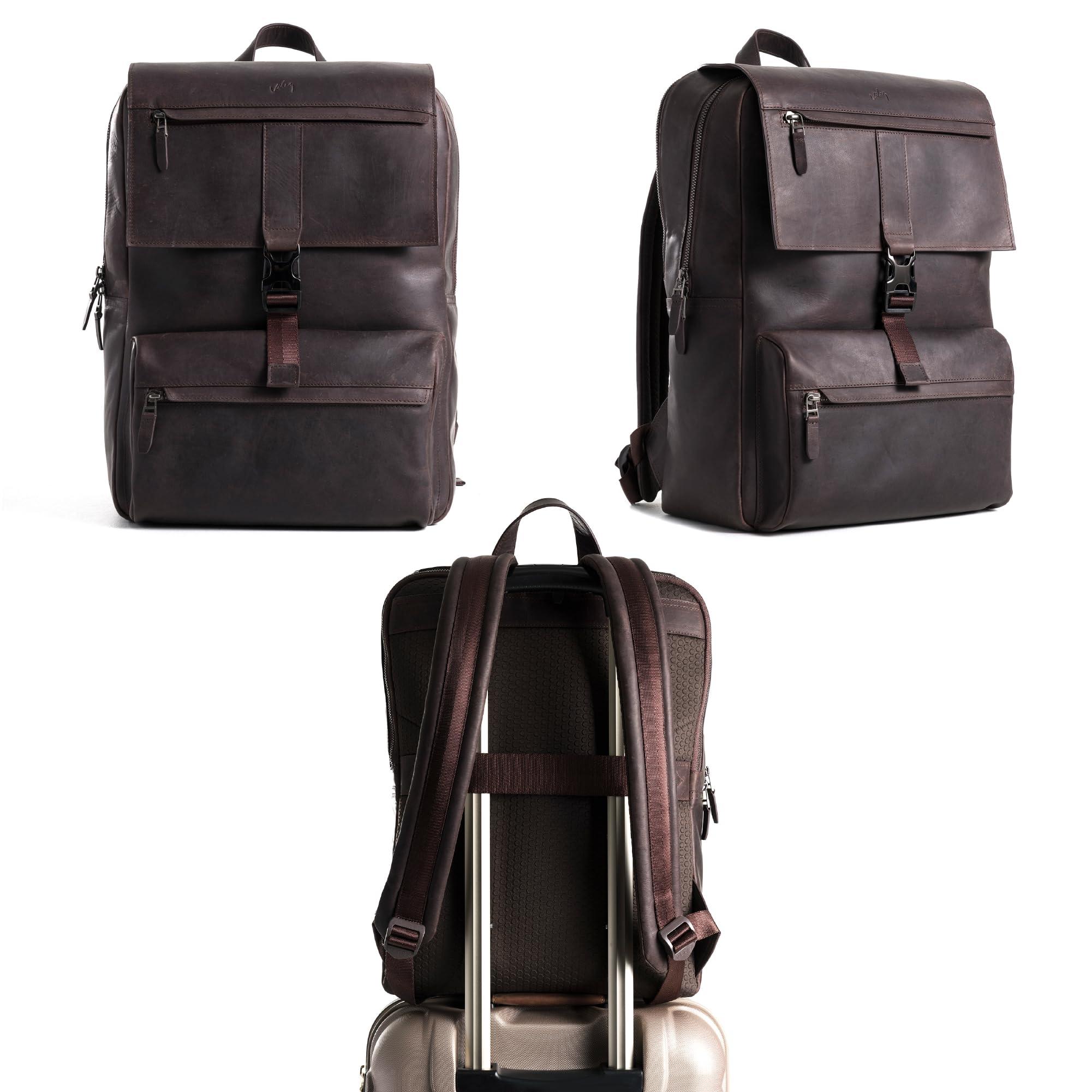 VELEZ VELEZ Dark Brown Top Grain Leather Backpack for Men and Women - 17 Inch Laptop Bag for Work - Handmade Business Bookbag With Large Capacity - Mens Computer Travel Shoulder Bags Shoulder Bags