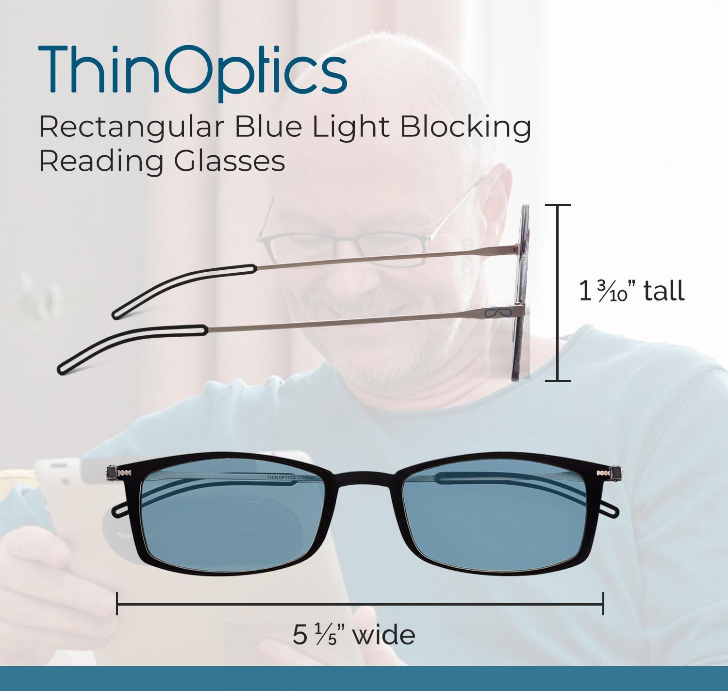 Always With You Always With You ThinOptics Blue Light Blocking Reading Glasses for Computers & Screens - Ultra Lightweight and Durable - Rectangular Clear 1.5x