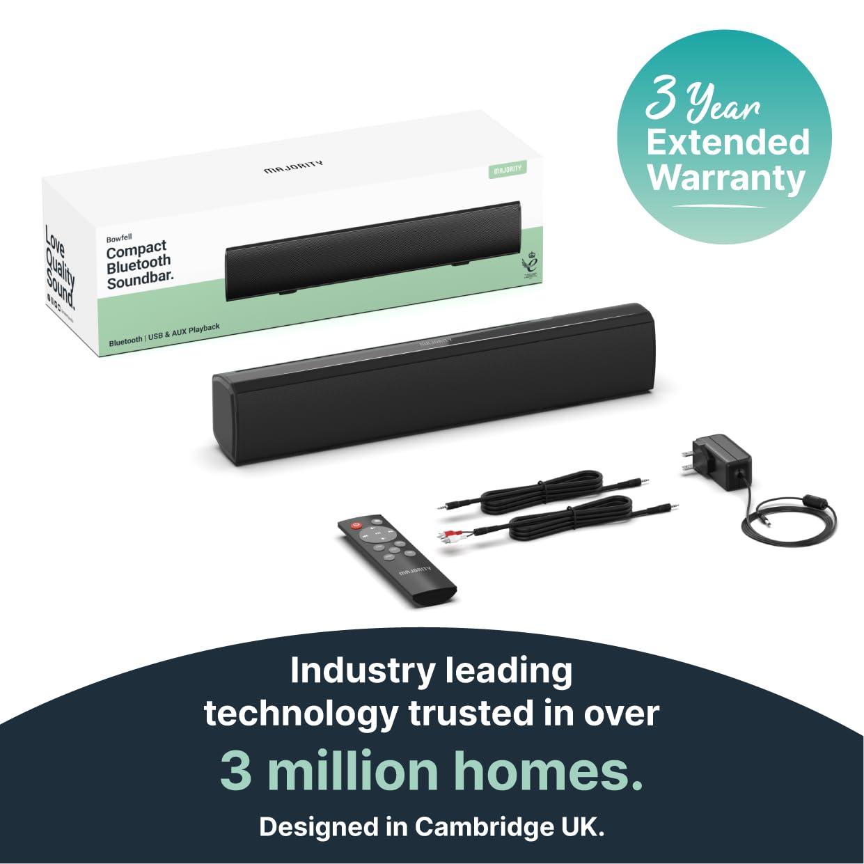 Majority Majority 15 Inch White Soundbar for TV, Bluetooth Sound Bar 50 Watts, Home Audio Speaker, Small PC Soundbar Speaker | AUX, RCA, Optical, USB | Gaming, Music, Movies | Bowfell