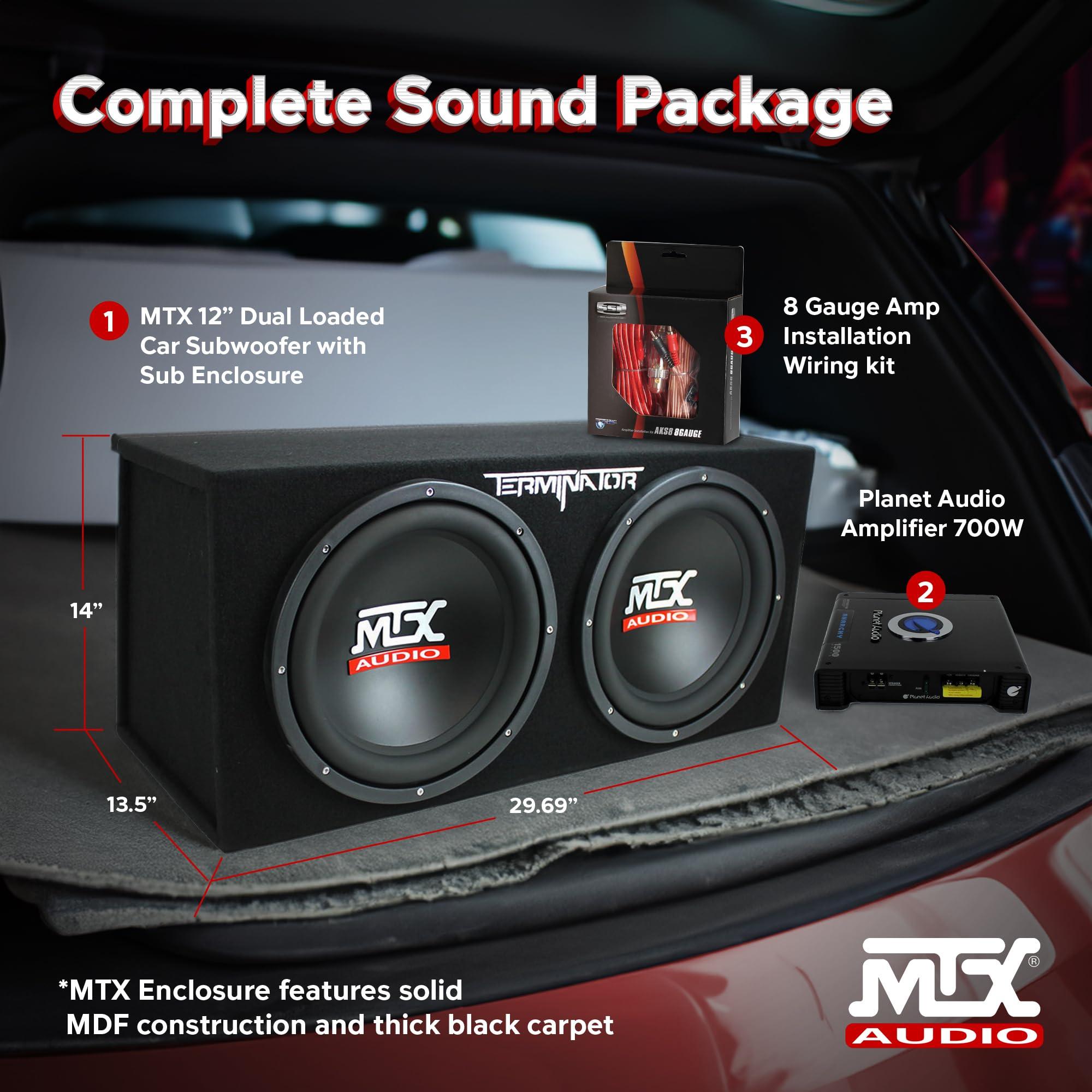 MTX MTX 12 Inch Subwoofer Enclosure, Planet Audio 1500 Watt Amp, and Soundstorm 8GA Wiring Kit