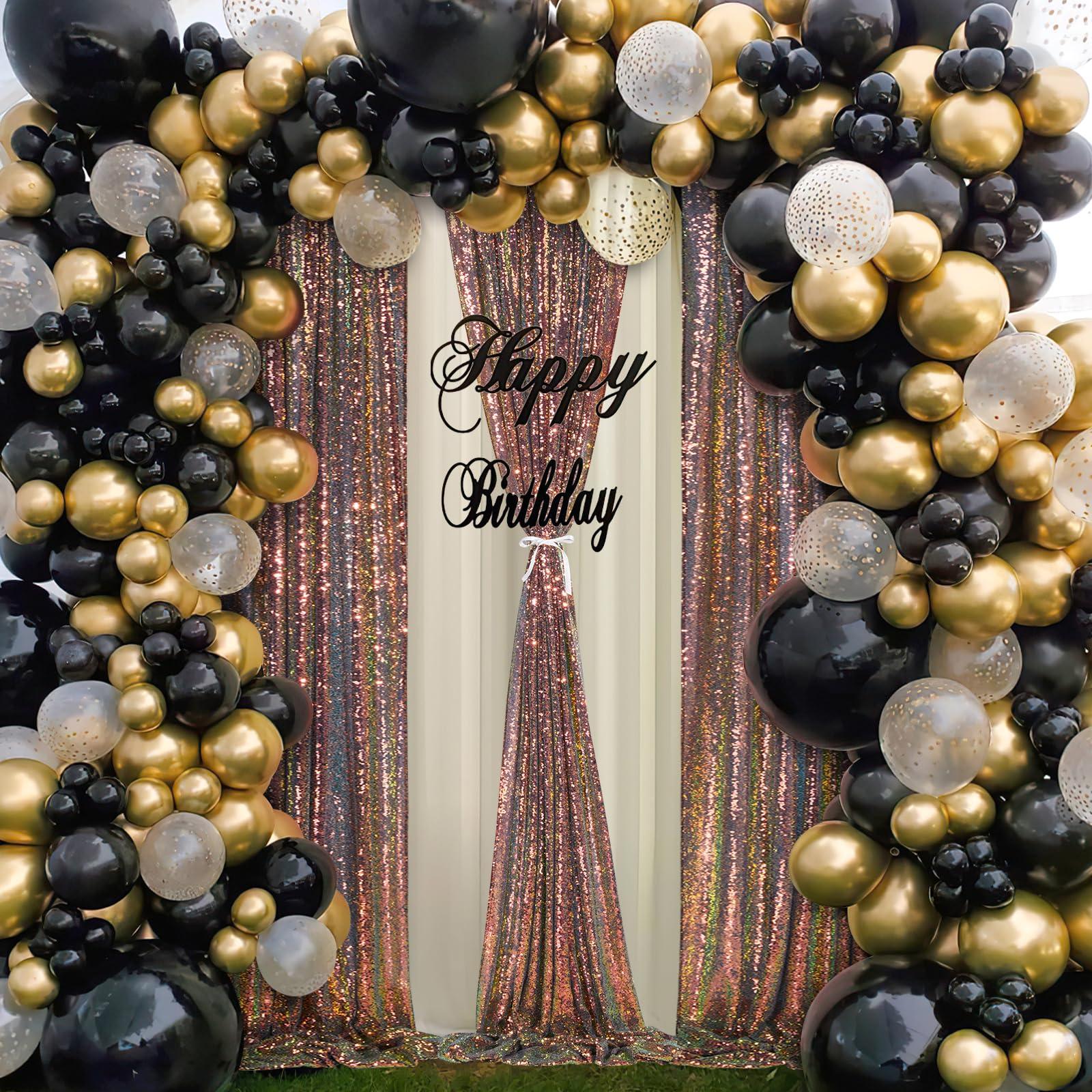 SoarDream Sparkly Sequin Backdrop Curtains 4 Pcs 2ftx8ft Black Gold Birthday Party Backdrop Sequence Sequin Drapes Fabric