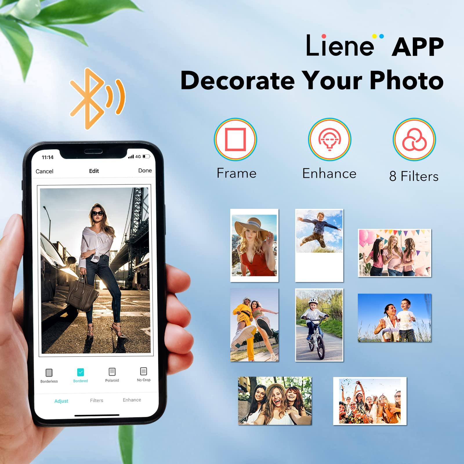 Liene Liene 2x3 Photo Printer, Mini Instant Portable Photo Printer Bundle w/ 105 Zink Adhesive Paper, Bluetooth 5.0, Compatible w/iOS & Android, Small Picture Printer for iPhone, Smartphone, White