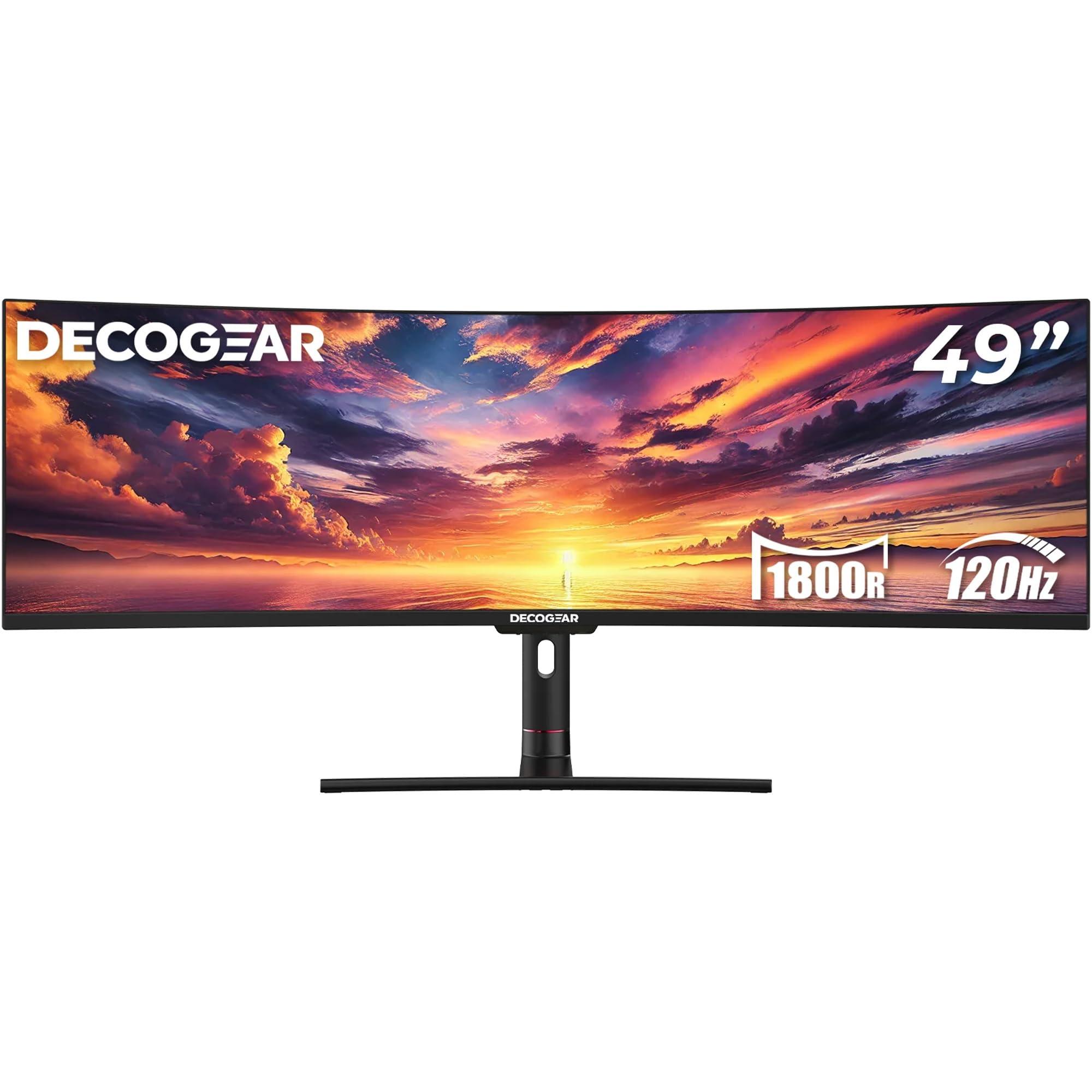 Deco Gear Deco Gear 49\" Curved Ultrawide 5K Gaming Monitor, 32:9, 120 Hz, 101% NTSC 100% sRGB, Adjustable, Home Office and Entertainment Workstation