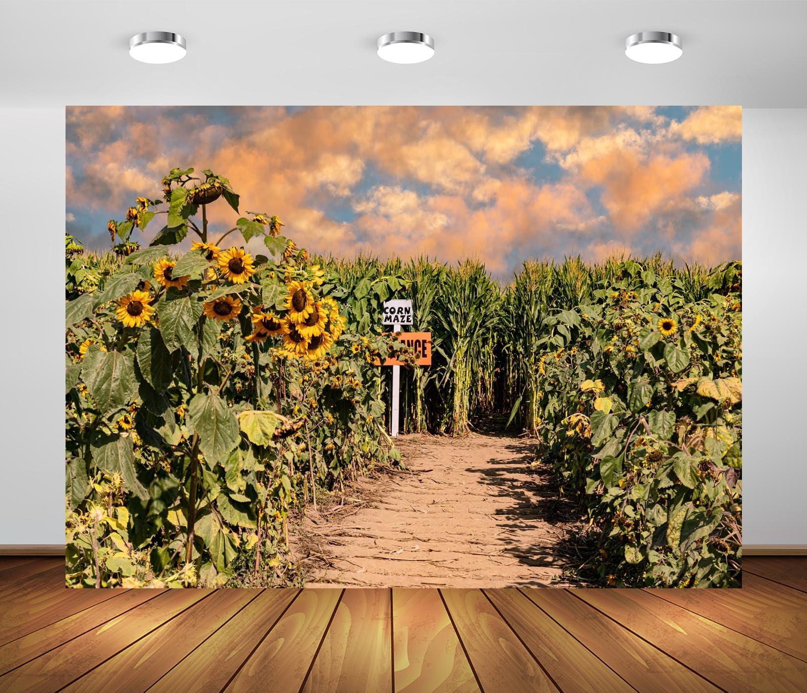 Loccor Loccor 7x5ft Fabric Green Corn Field Backdrop Sunset Cornfield Path Entrance Plant Crops Maize Background Fall Harvest Party Decorations Countryside Farmland Natural Scenery Photo Booth Props