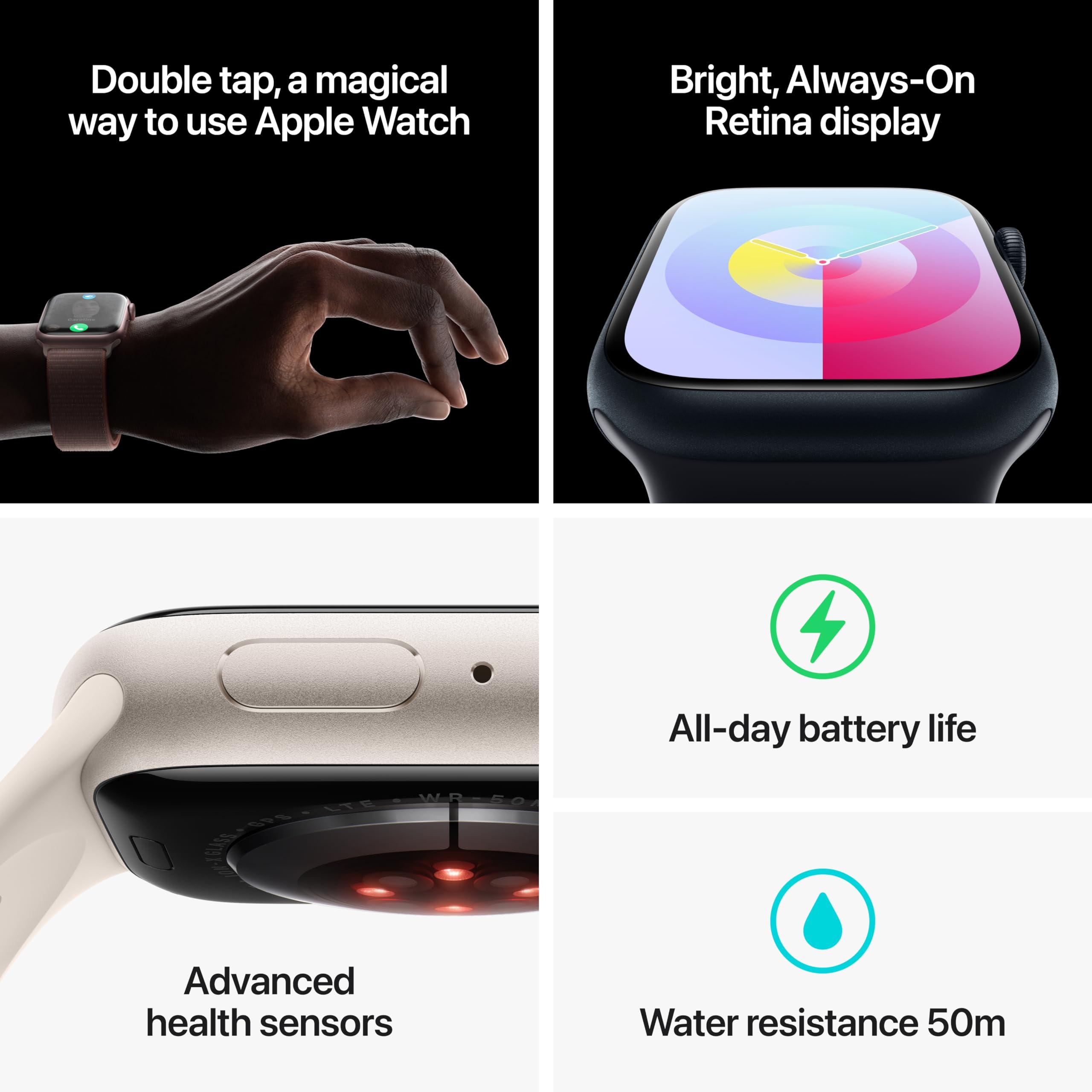 Apple Apple Watch Series 9 [GPS + Cellular, 41mm] - Graphite Stainless Steel Case with Midnight Sport Band, S/M (Renewed)