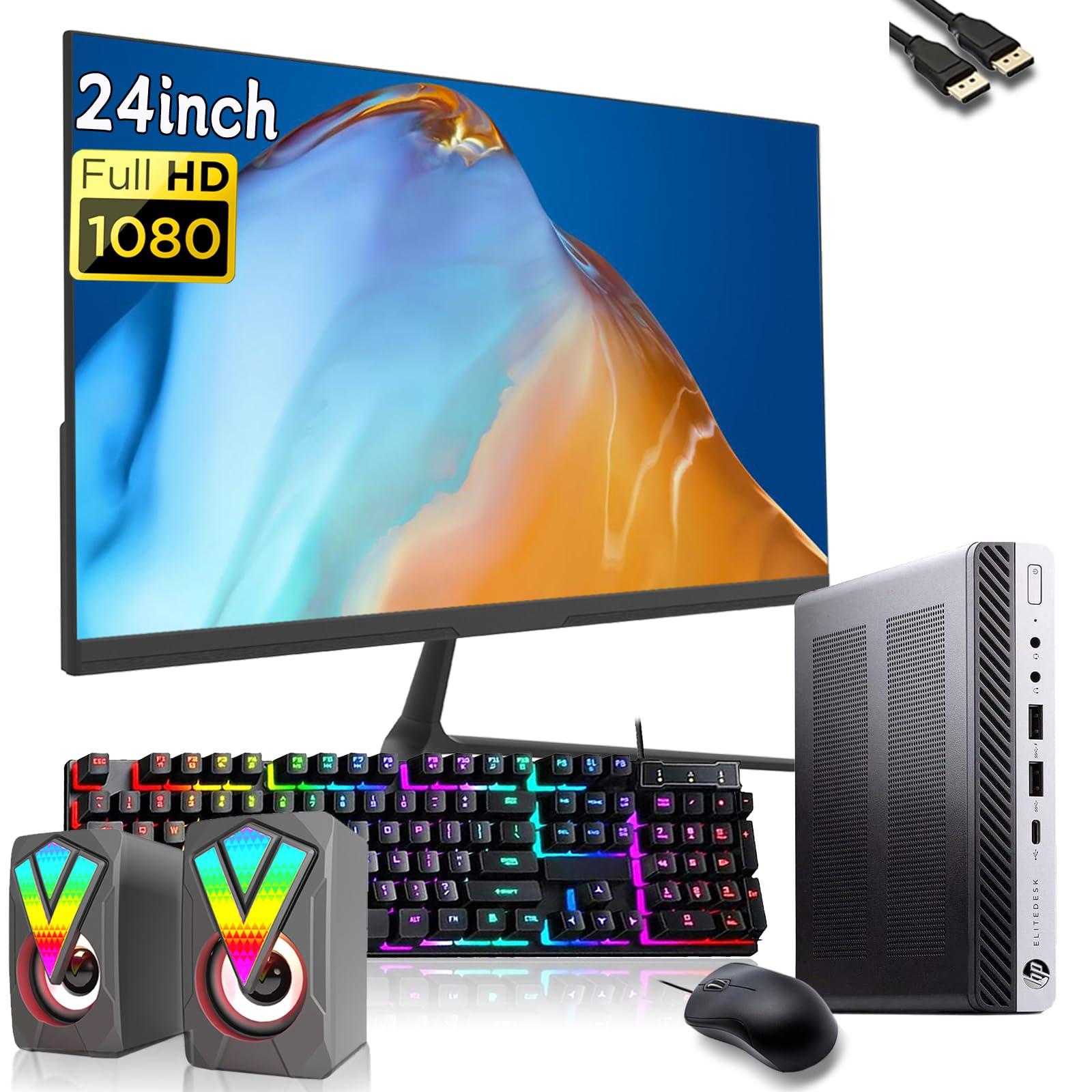 HP HP Elitedesk 800 G3 Mini PC Desktop Computer with 24" FHD Monitor, RGB Speaker, Core i7-6700 3.4GHz, 16GB RAM, 512GB SSD, Keyboard, Mouse, DP Cable, Win 10 Pro (Renewed)