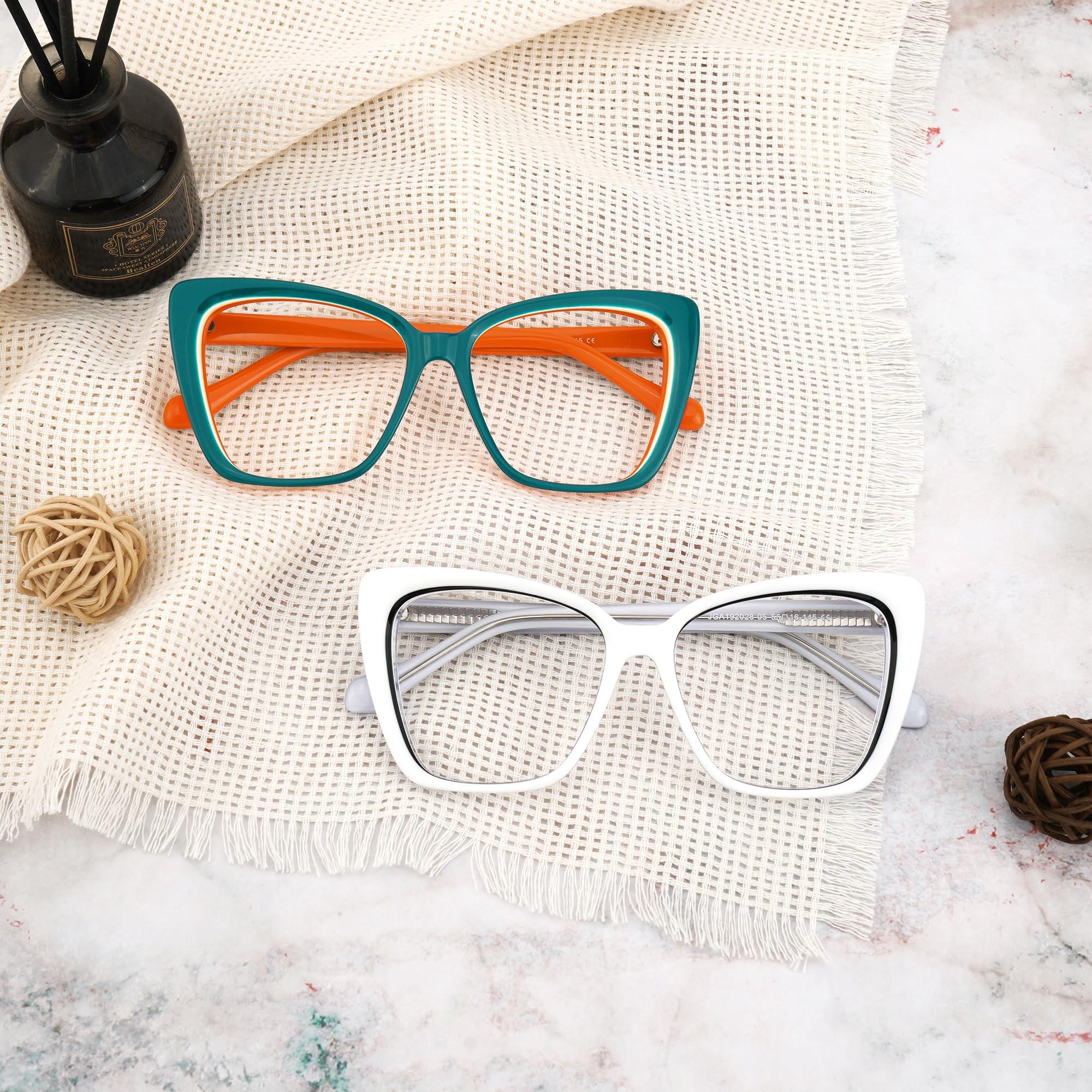 Zeelool Zeelool Oversized Blue Light Blocking Glasses, Butterfly Acetate Frame Glasses for Women Anti Eyestrain & UV from Computer Reading/TV/Phone JGA192028-05B White