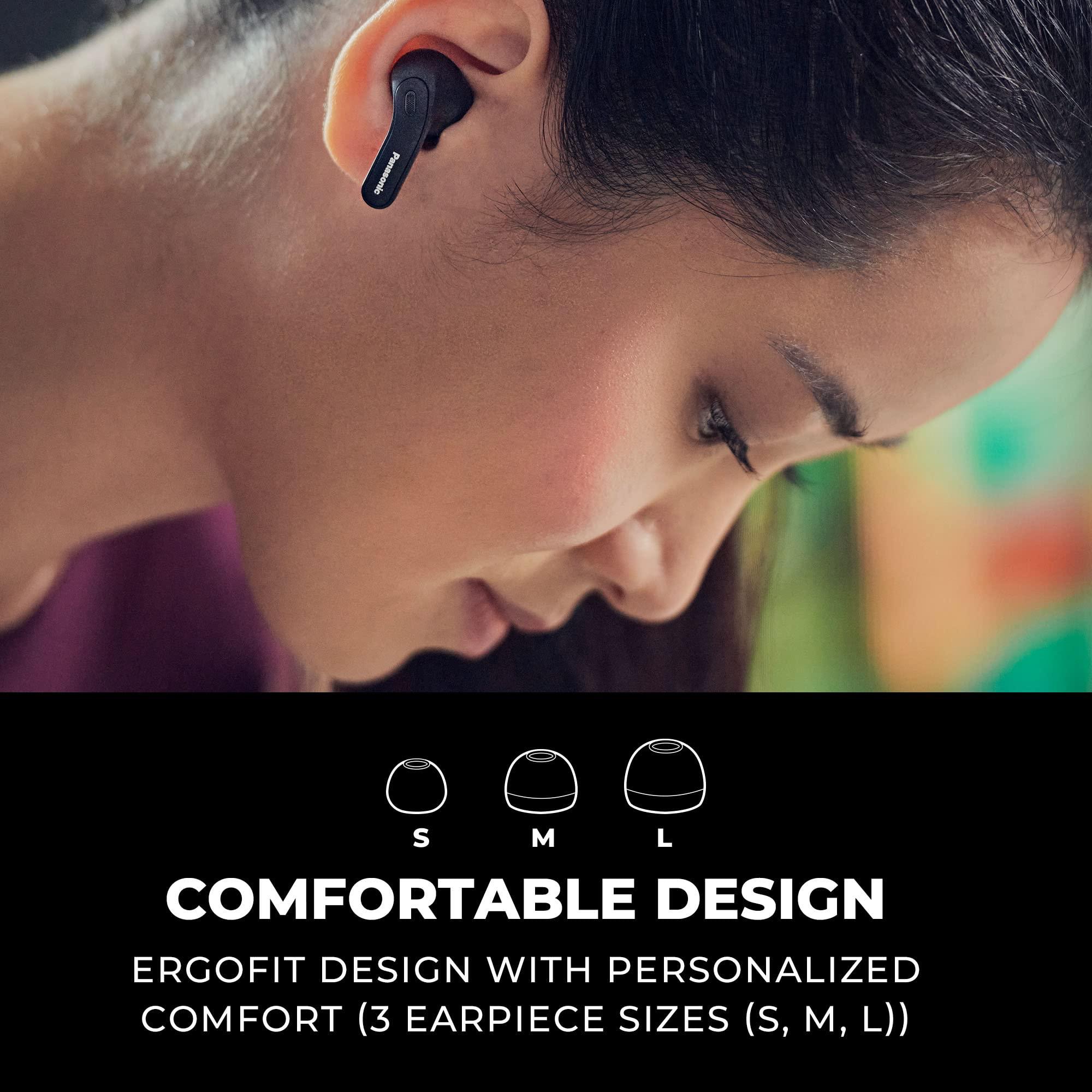 Panasonic Panasonic ErgoFit True Wireless Earbuds with Noise Cancelling, in Ear Headphones with XBS Powerful Bass, Bluetooth 5.3, Charging Case - RZ-B310W