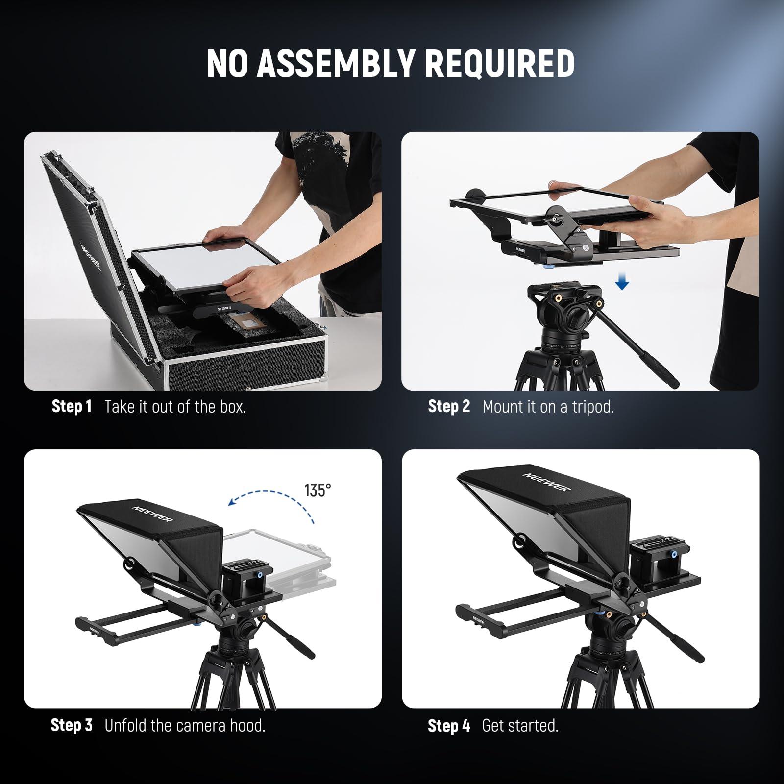 NEEWER Neewer Teleprompter X14 III with RT113 Remote/App Control, 45 Tilt 14" Beamsplitter All Metal Frame Upgraded Camera Mount QR Plate Compatible with Manfrotto 501PL for iPhone iPad DSLR, Assembly Free