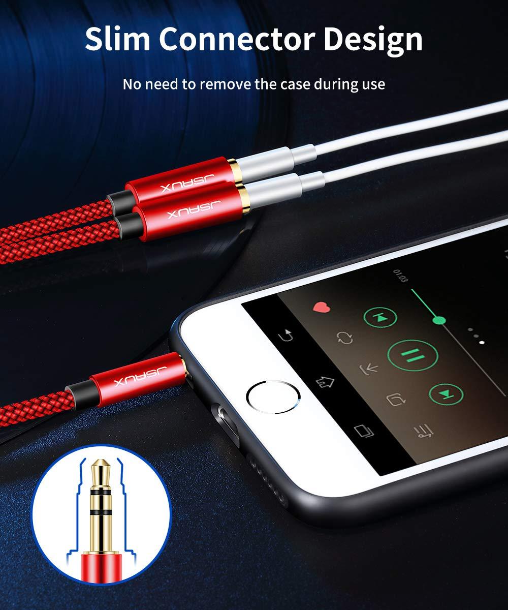 JSAUX JSAUX Headphone Splitter 3.5mm, Audio Splitter 2 Female to 1 Male, Dual Headphone Adapter Compatible with PS4, PS5, Xbox, Nintendo Switch, PC Gaming Headsets, Phone, Tablet, Laptop and More-Red