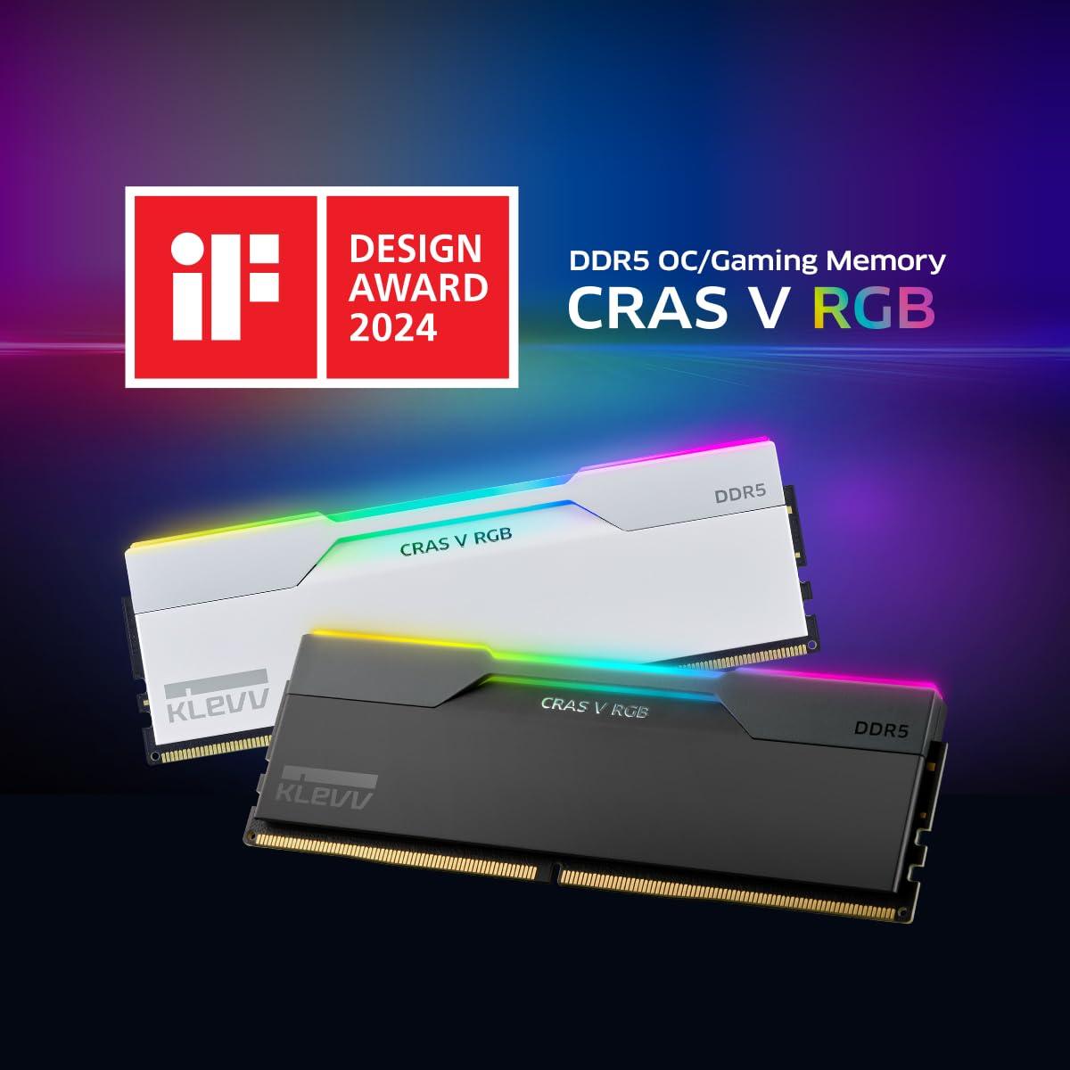 KLEVV KLEVV CRAS V RGB DDR5 64GB (2x32GB) 6400MHz CL32 A-DIE 1.35V Gaming Desktop Ram Memory SK Hynix Chip XMP 3.0 / AMD Expo Ready - Black (KD5BGUA80-64A320G)