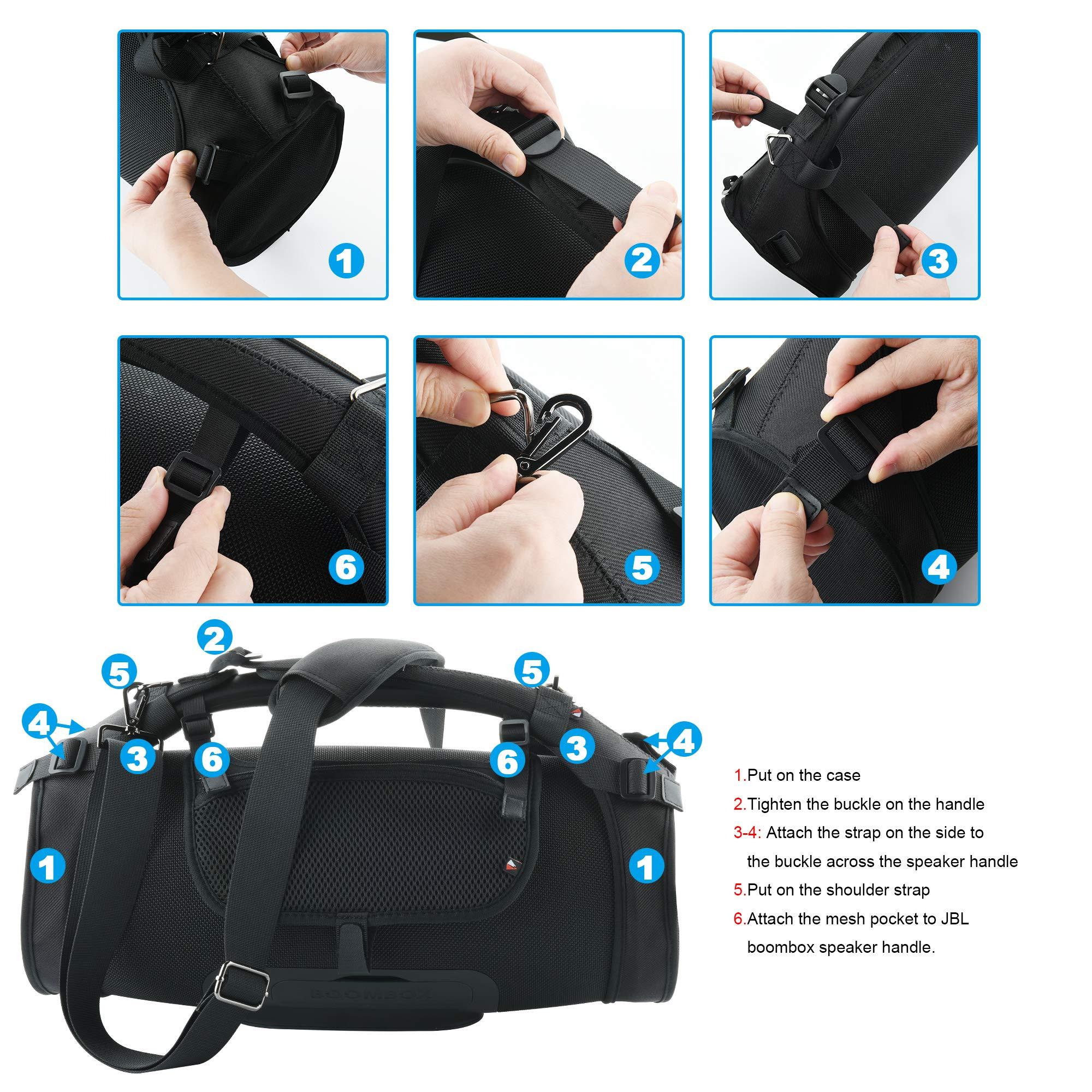 TXEsign Travel Carrying Strap Compatible with JBL Boombox 2-Waterproof Portable Speaker, TXEsign Shoulder Strap with Two Side Covers Travel Carrying Case Compatible with JBL Boombox (Black without Pouch)