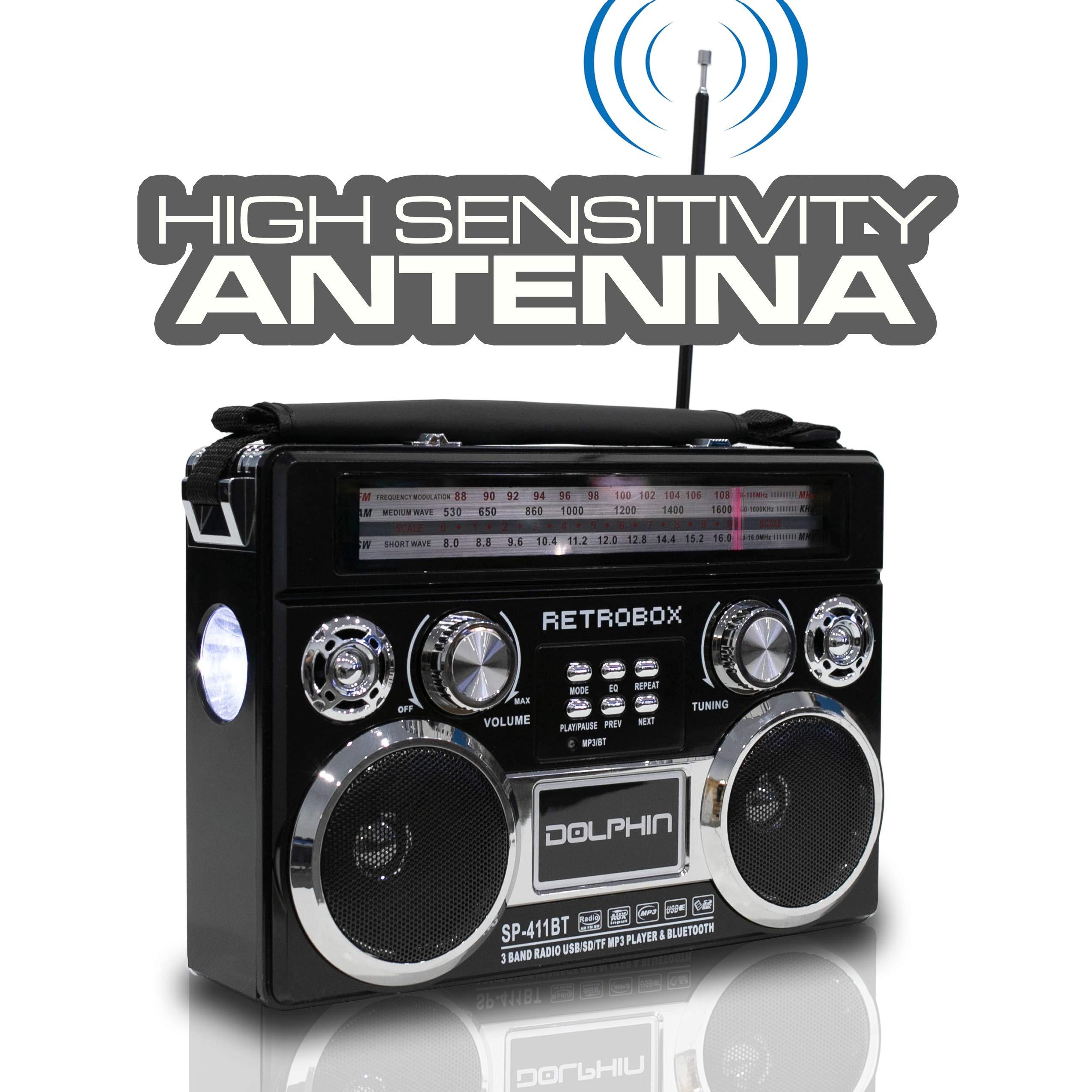 Dolphin Dolphin RETROBOX Portable Bluetooth AM/FM Radio (Black)