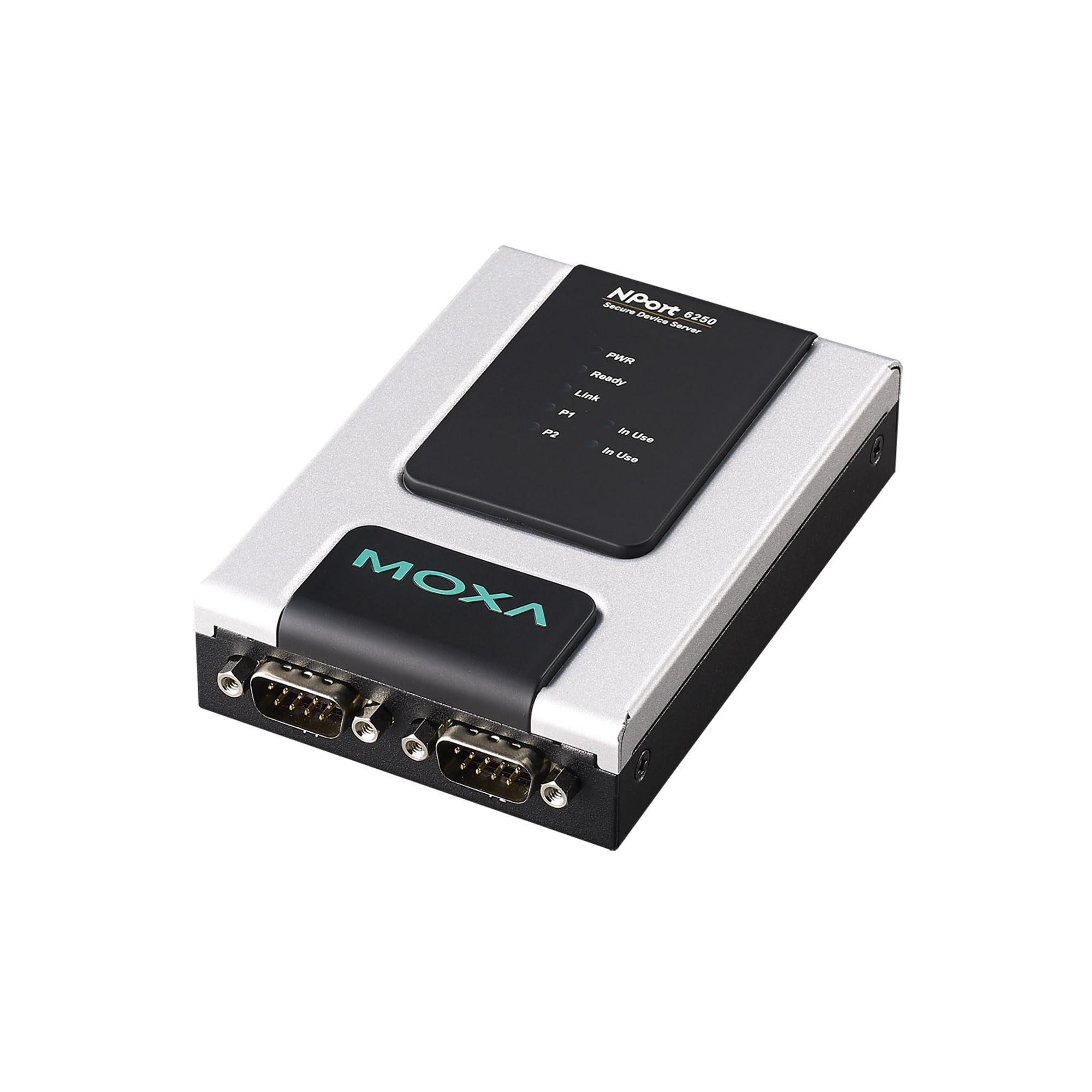 Moxa Moxa NPort 6250-T, 2-Port RS-232/422/485 to Ethernet Secure Device Server, -40 to 75C Operating Temperature (Power Supply not Included - Please Purchase Separately - PWR-12150-USJP-SA-T)