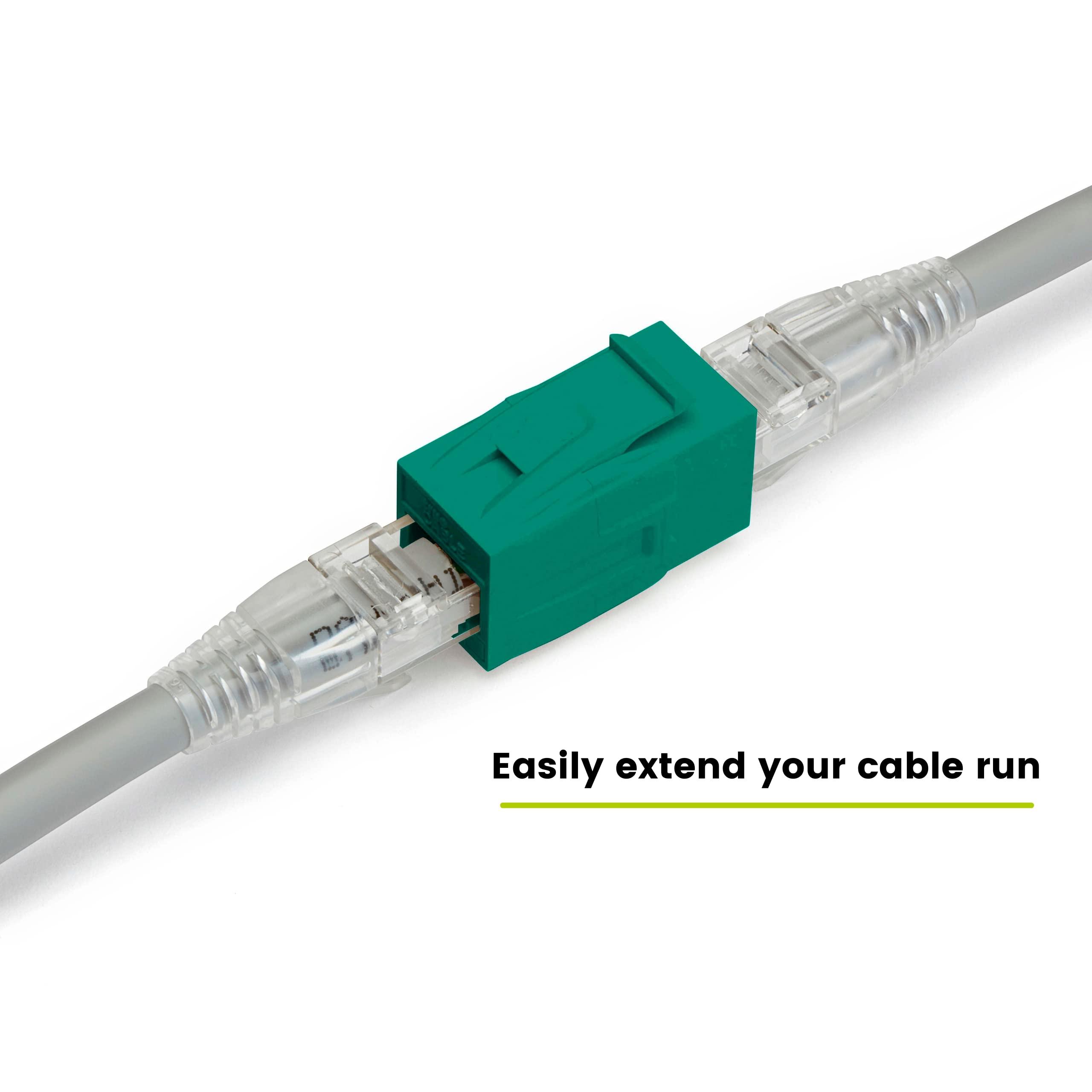 TRUE CABLE trueCABLE Cat6 Keystone Jack Coupler, Unshielded (UTP), PoE++ (4PPoE), UL Listed, ETL Verified, ANSI/TIA 568-2.D Cat 6 Performance Compliant, Female to Female RJ45 Couplers, Green, 12 Pack
