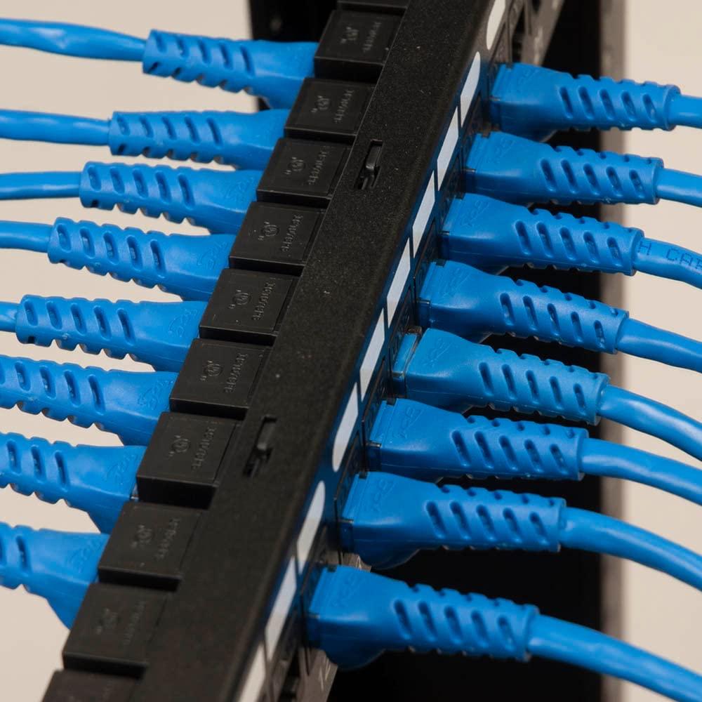 ICC ICC CAT6 Feed-Through Patch Panel with 24 Ports, 1U Horizontal Rackmount, No Punch Down, RJ-45 to RJ-45 Connections, TIA-Rated, PoE++ and TAA Compliant, Black